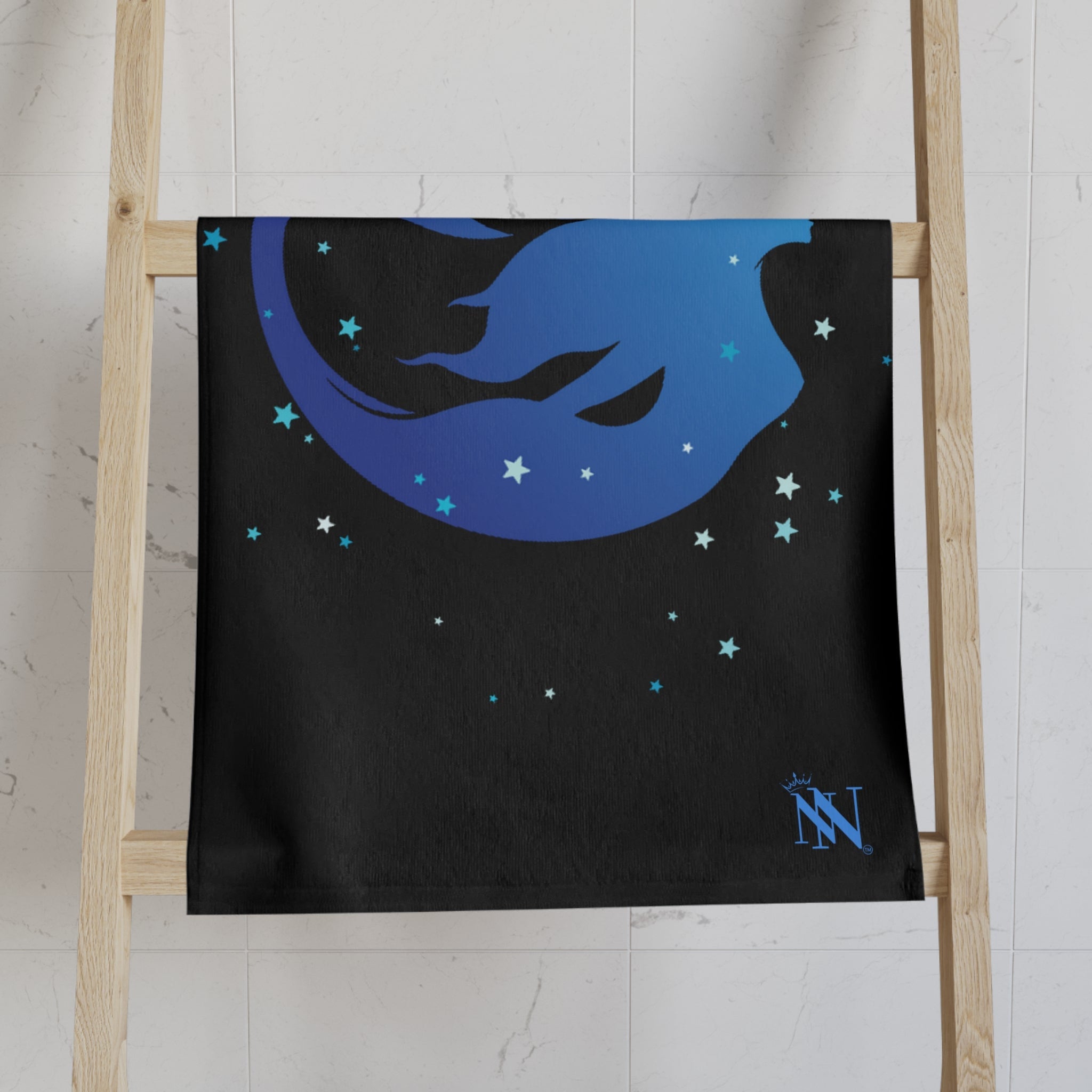 Mermaid Blue Stars Black Cum Towel