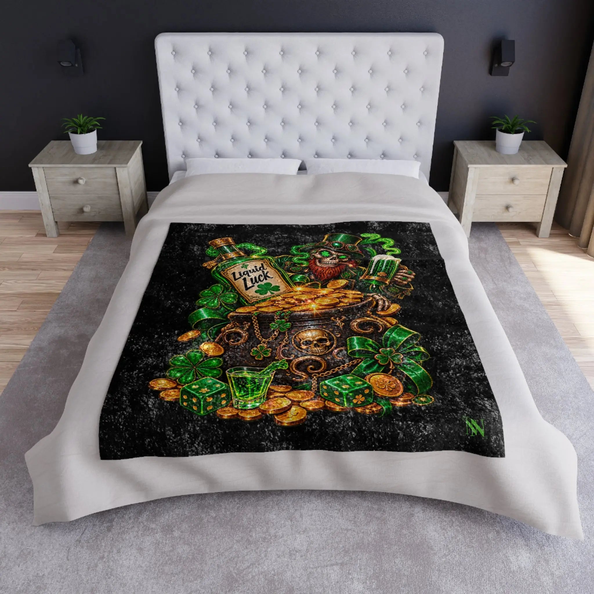 Pot Of Gold Wicked Leprechaun Crushed Velvet Blanket