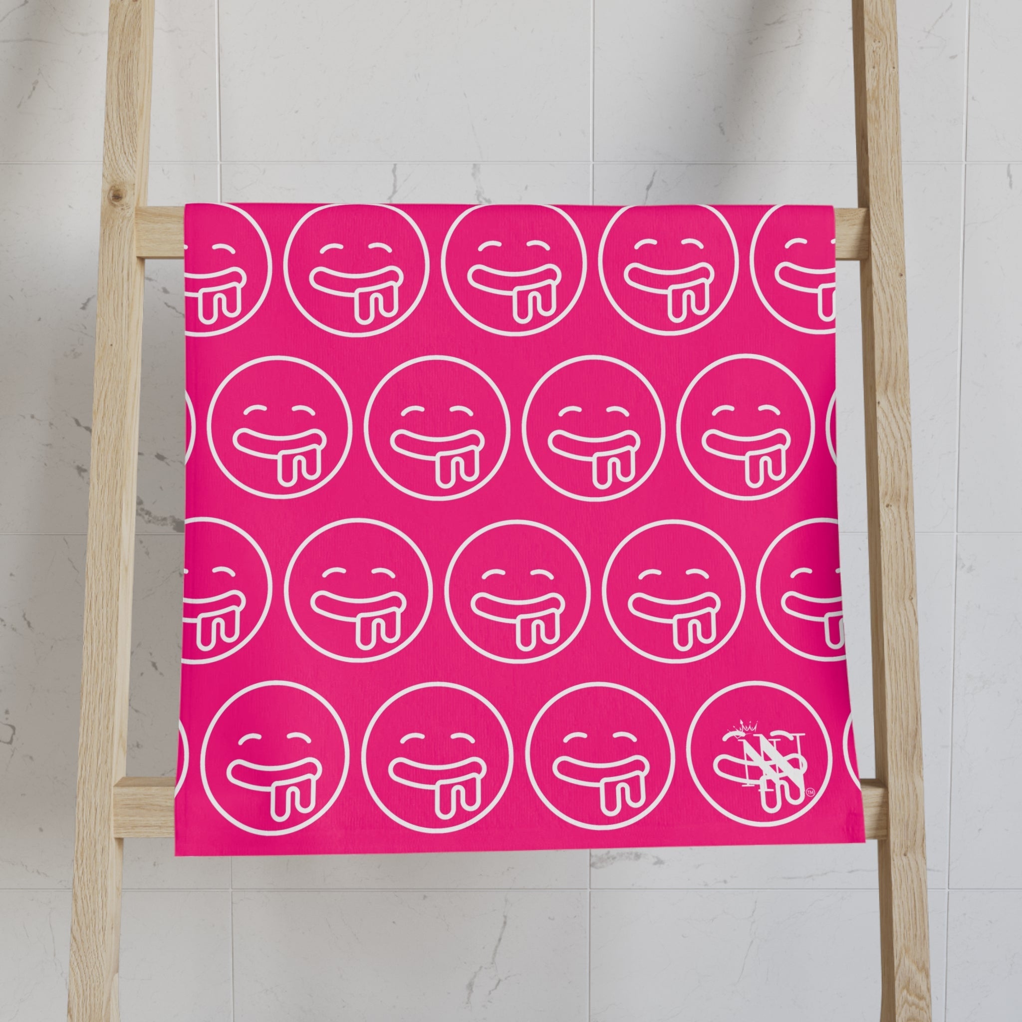 Hungry Drooling Emoji Pattern Signature Pink | Mix & Match Classic Fun-Flirty Loversâ Towels