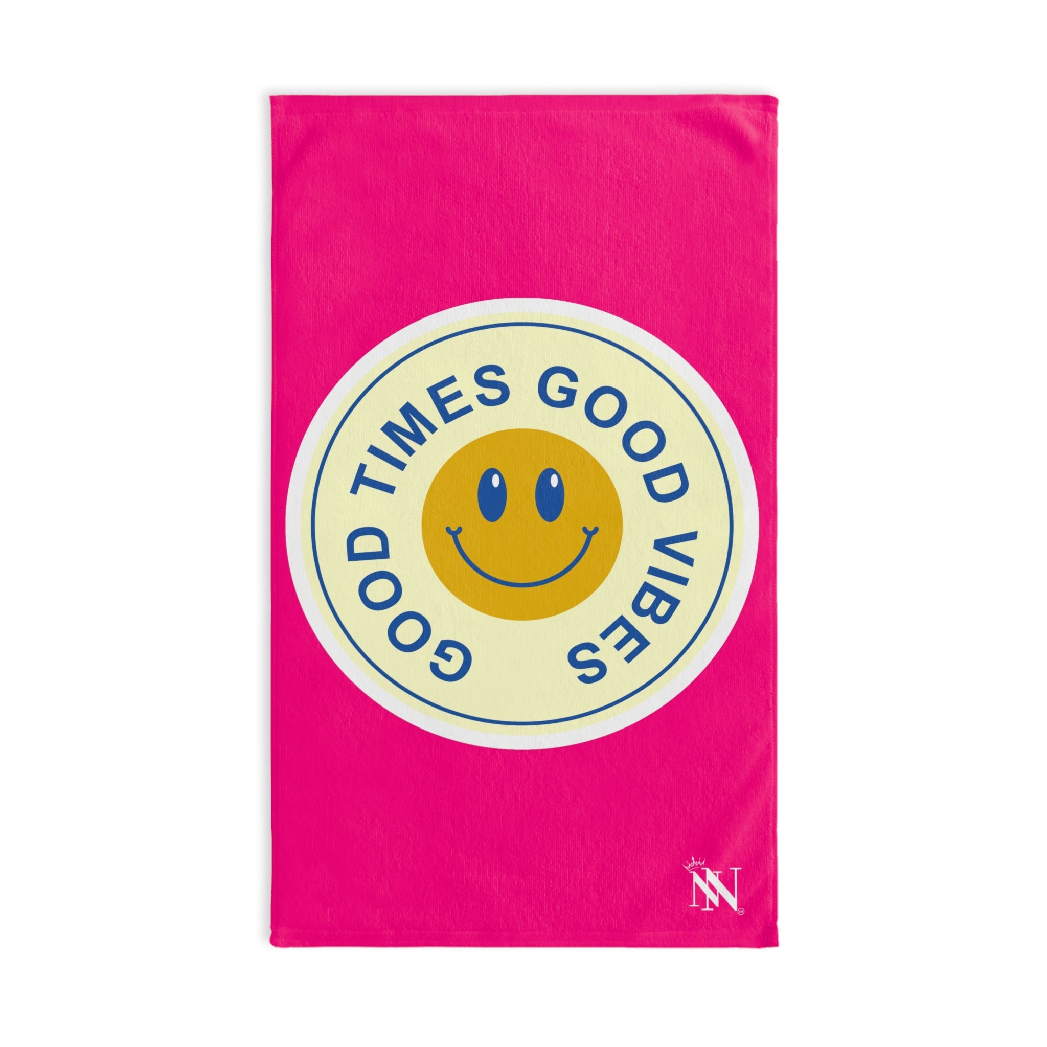 Good Times Good Vibes Happy Face Signature Pink Cum Towel