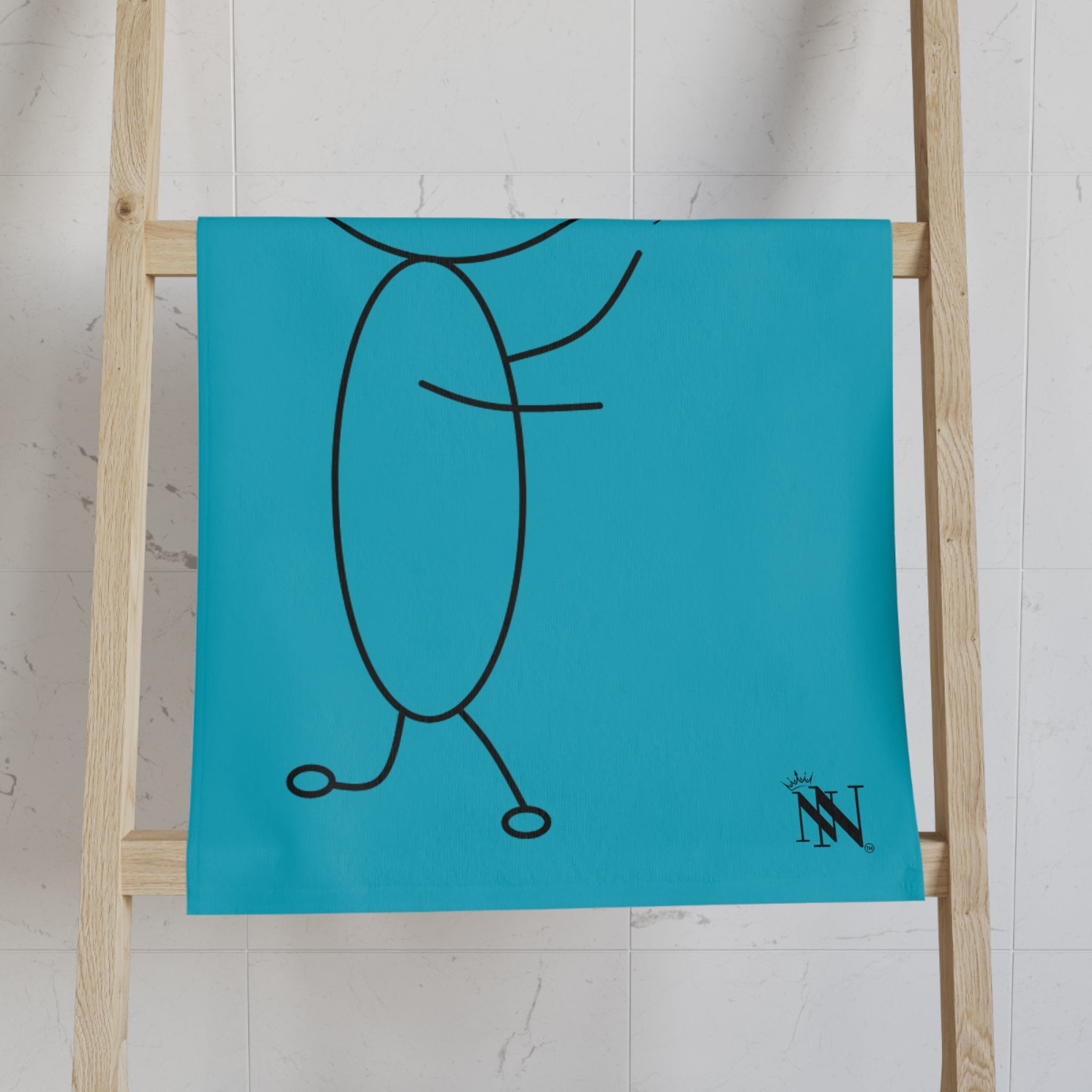 Stick Man Heart Balloon Teal Cum Towel