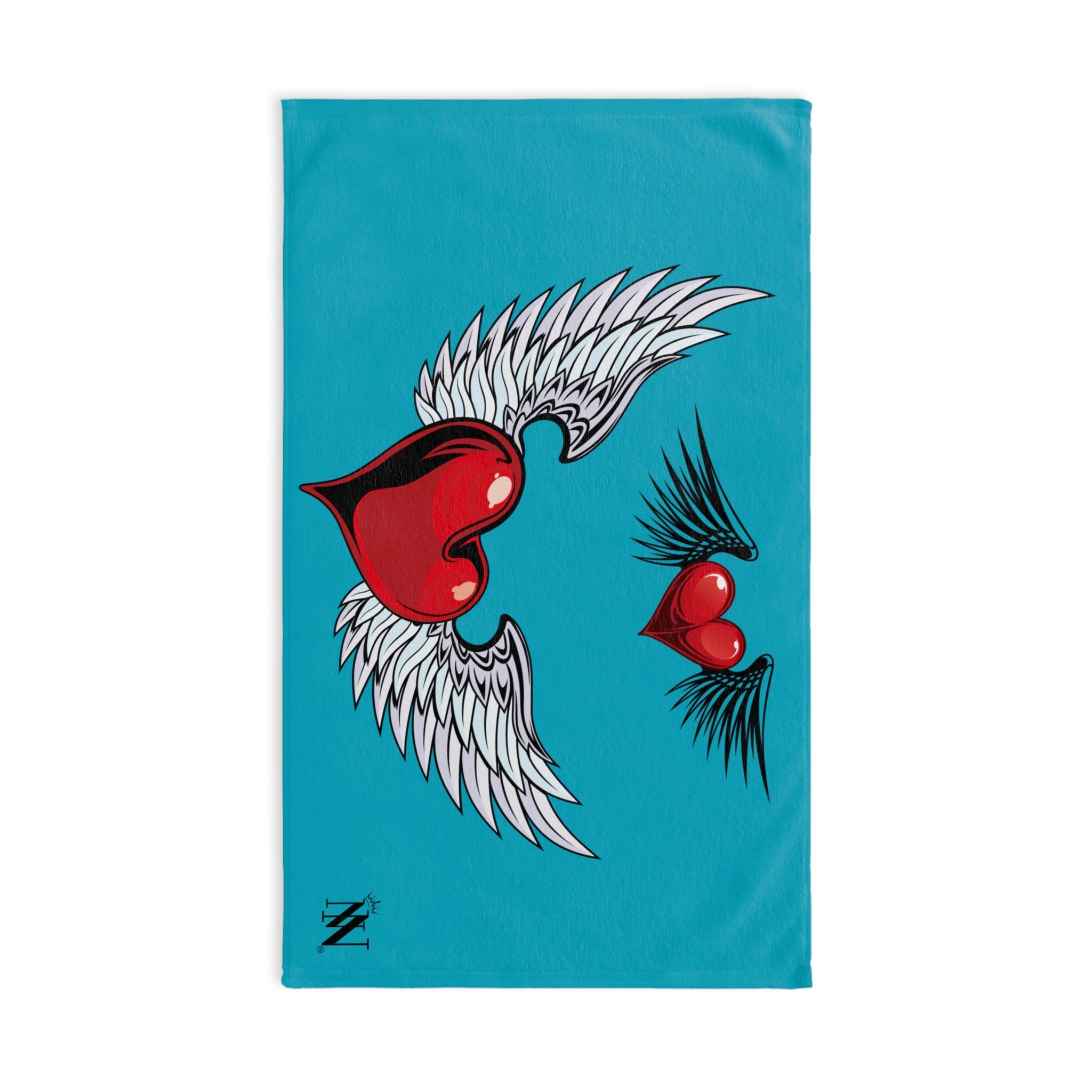 Double Hearts with Wings Teal Cum Towel