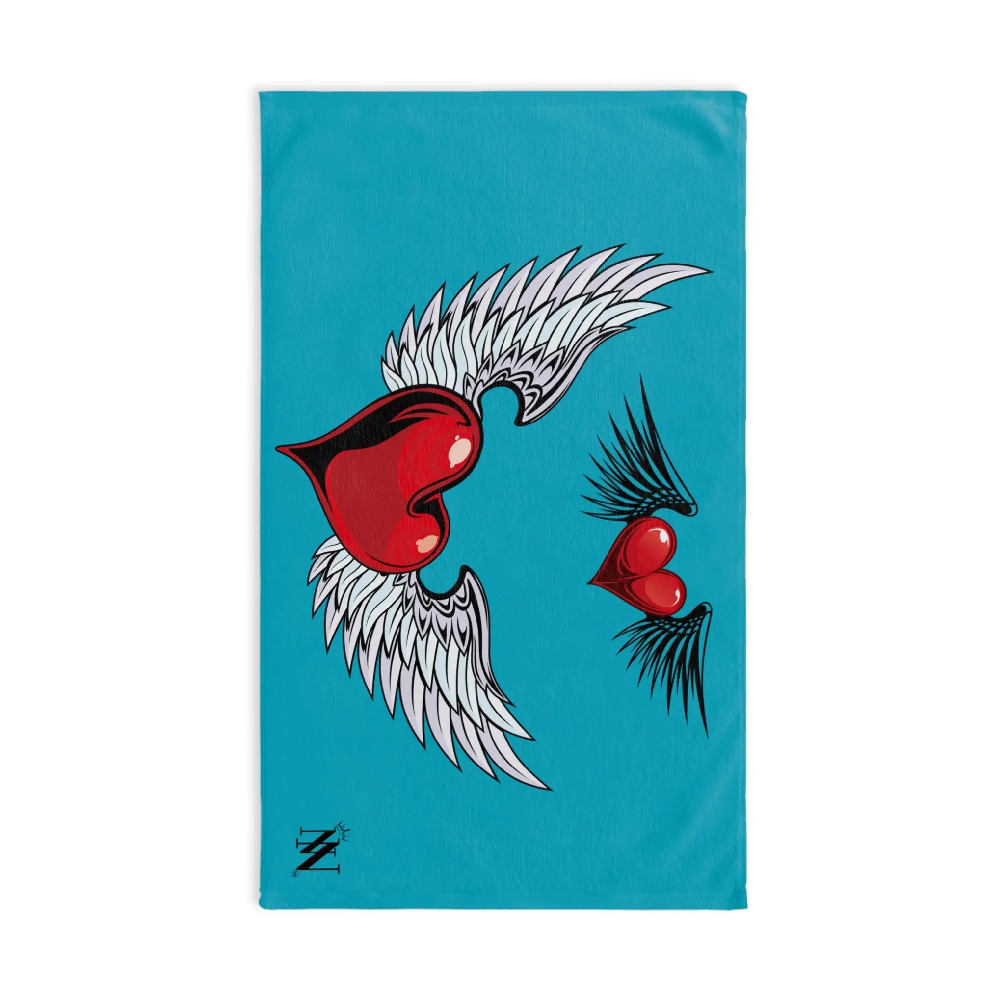 Double Hearts with Wings Teal Cum Towel