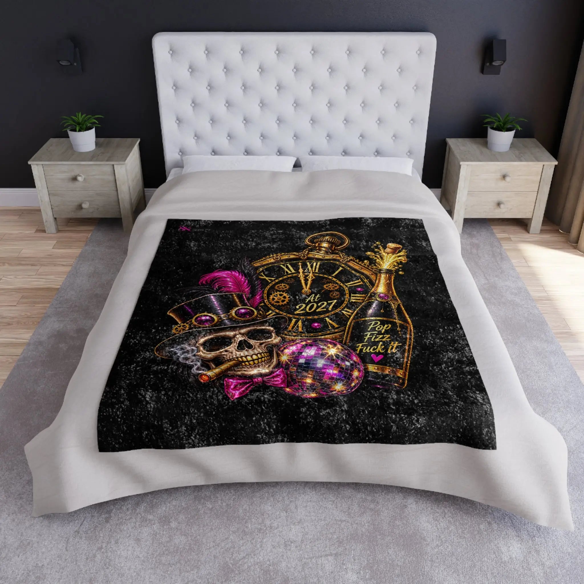 Pop Fizz Fuck It New Years | Nectar Napkins Fun-Flirty Loversโ Crushed Velvet Blankets