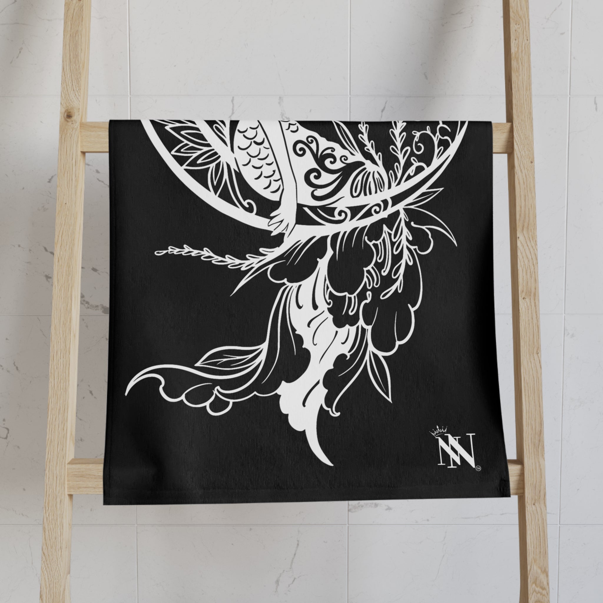 Mermaid On Moon Black Cum Towel