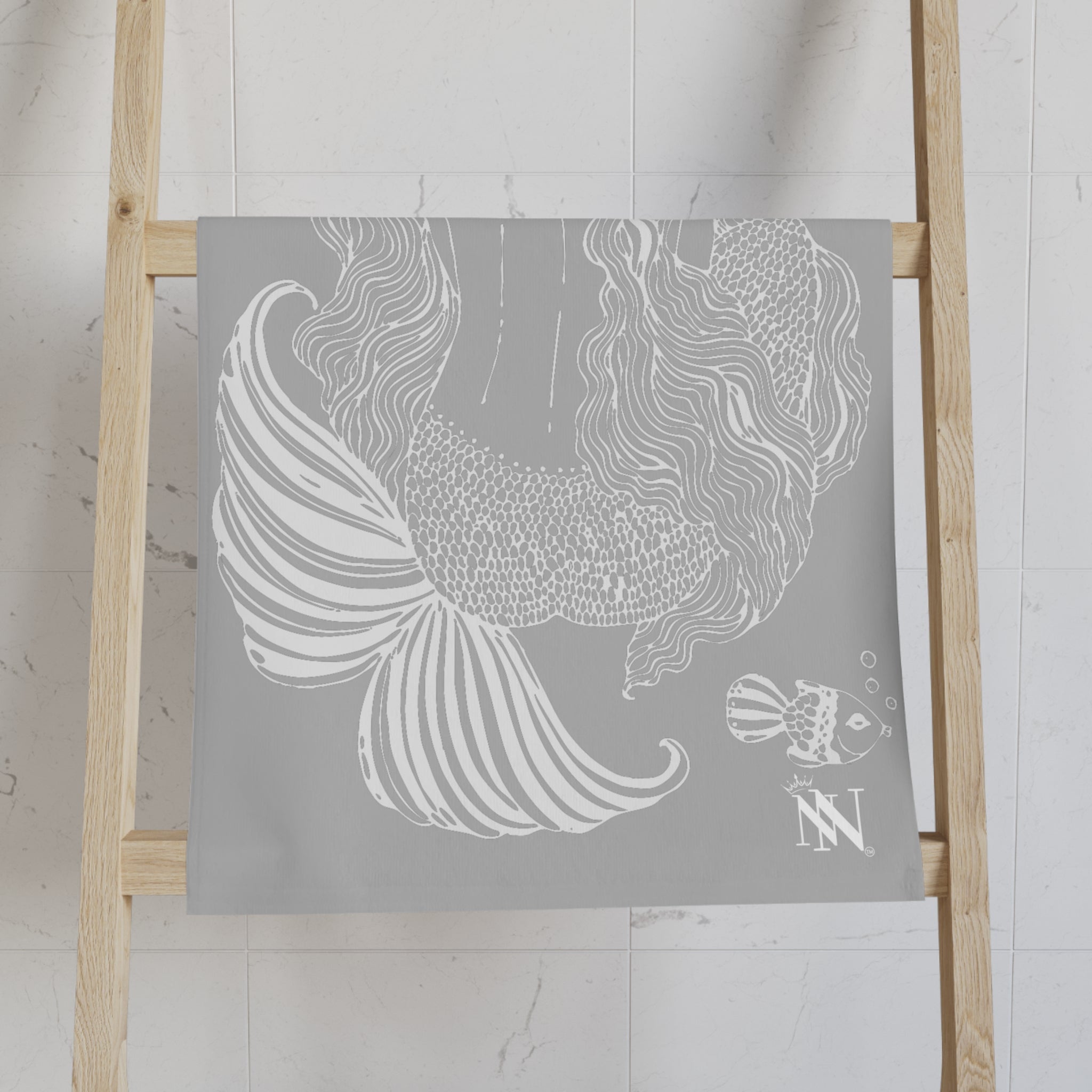Mermaid Sitting Her Back Turned Light Grey Cum Towel