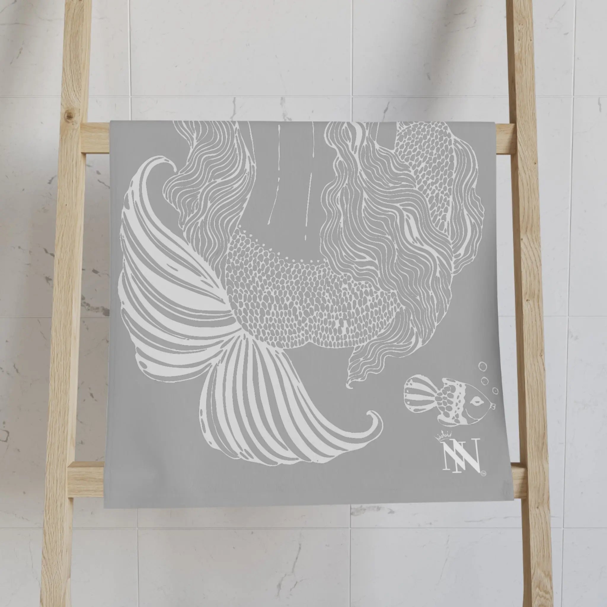 Mermaid Sitting Her Back Turned Light Grey Cum Towel