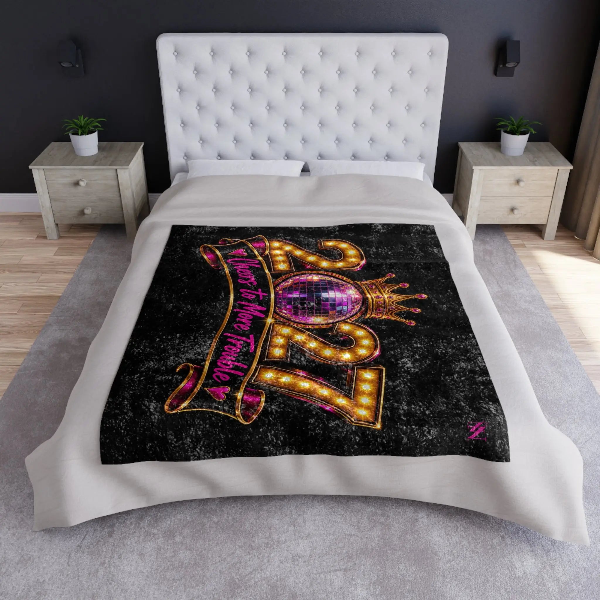 Cheers to More Trouble New Year | Nectar Napkins Fun-Flirty Loversโ Crushed Velvet Blankets
