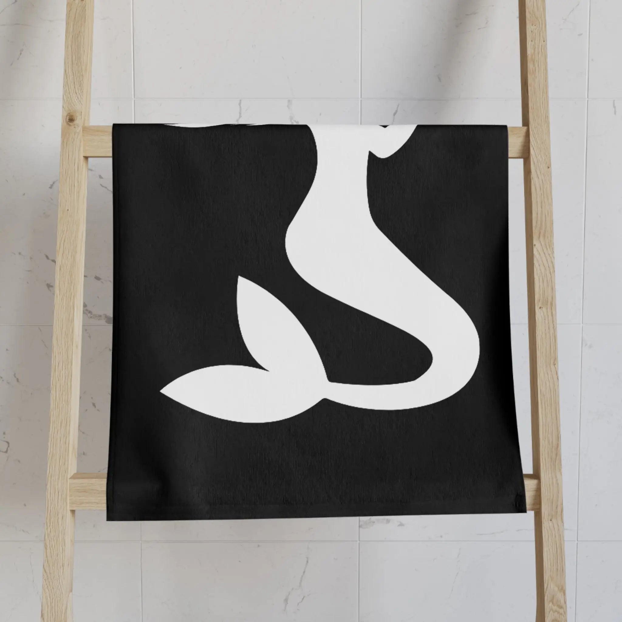 Mermaid Holding Heart Black Cum Towel