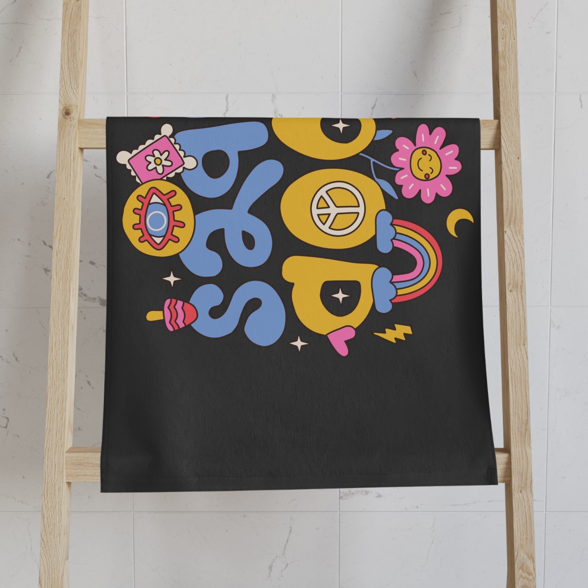 Good Vibes Hippie Flower Dark Grey Cum Towel
