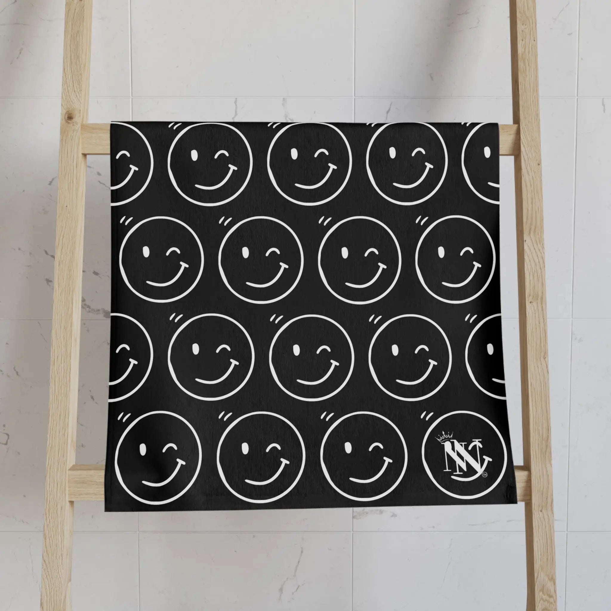 Wink Emoji Pattern Black Cum Towel