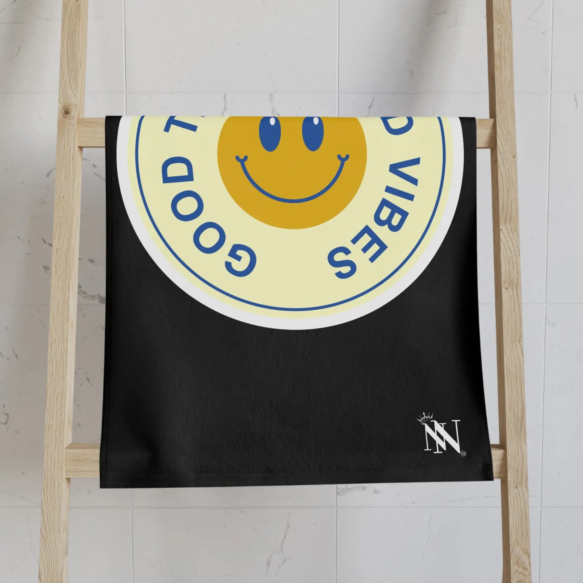Good Times Good Vibes Happy Face Black Cum Towel