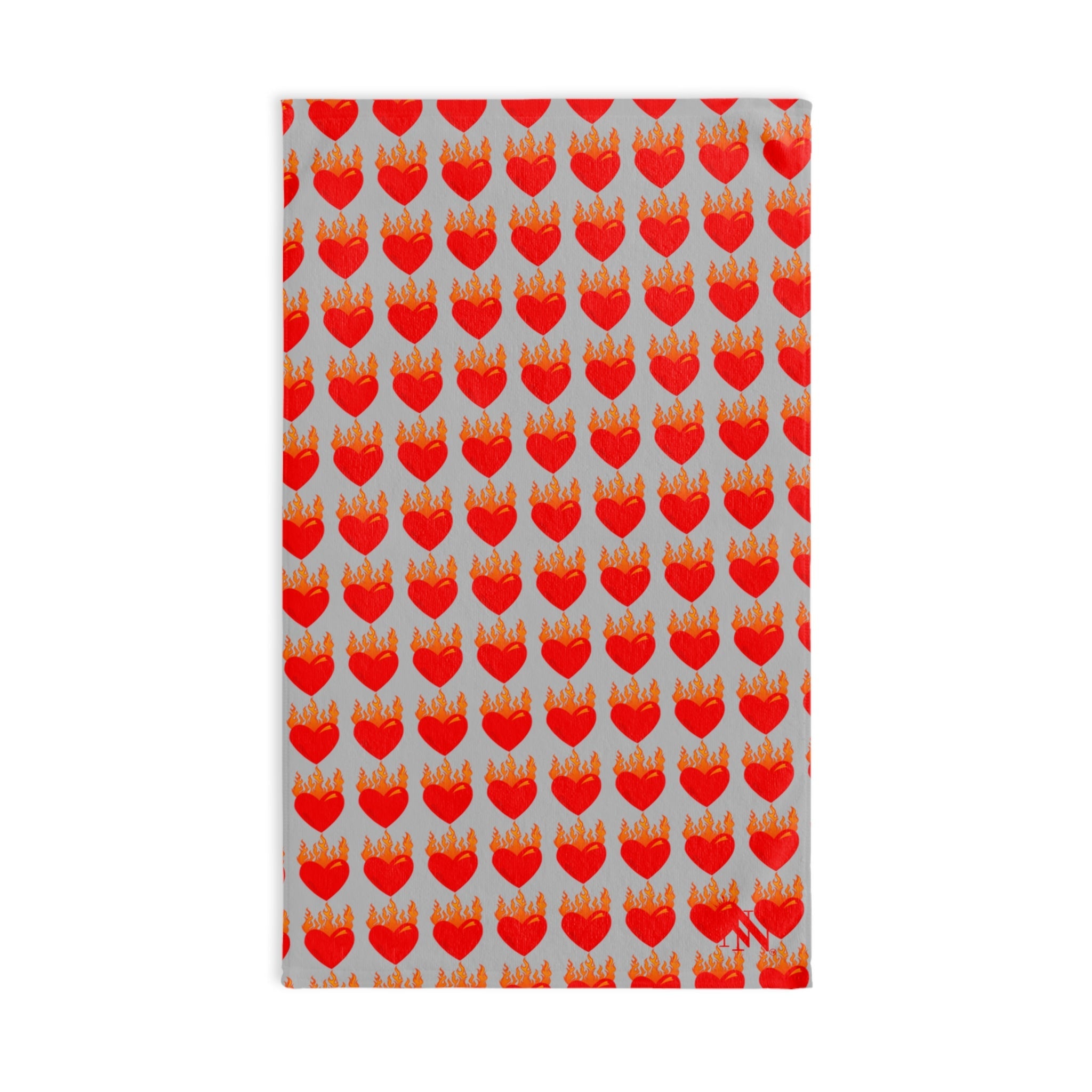 Red Flaming Heart Silver Print Cum Towel