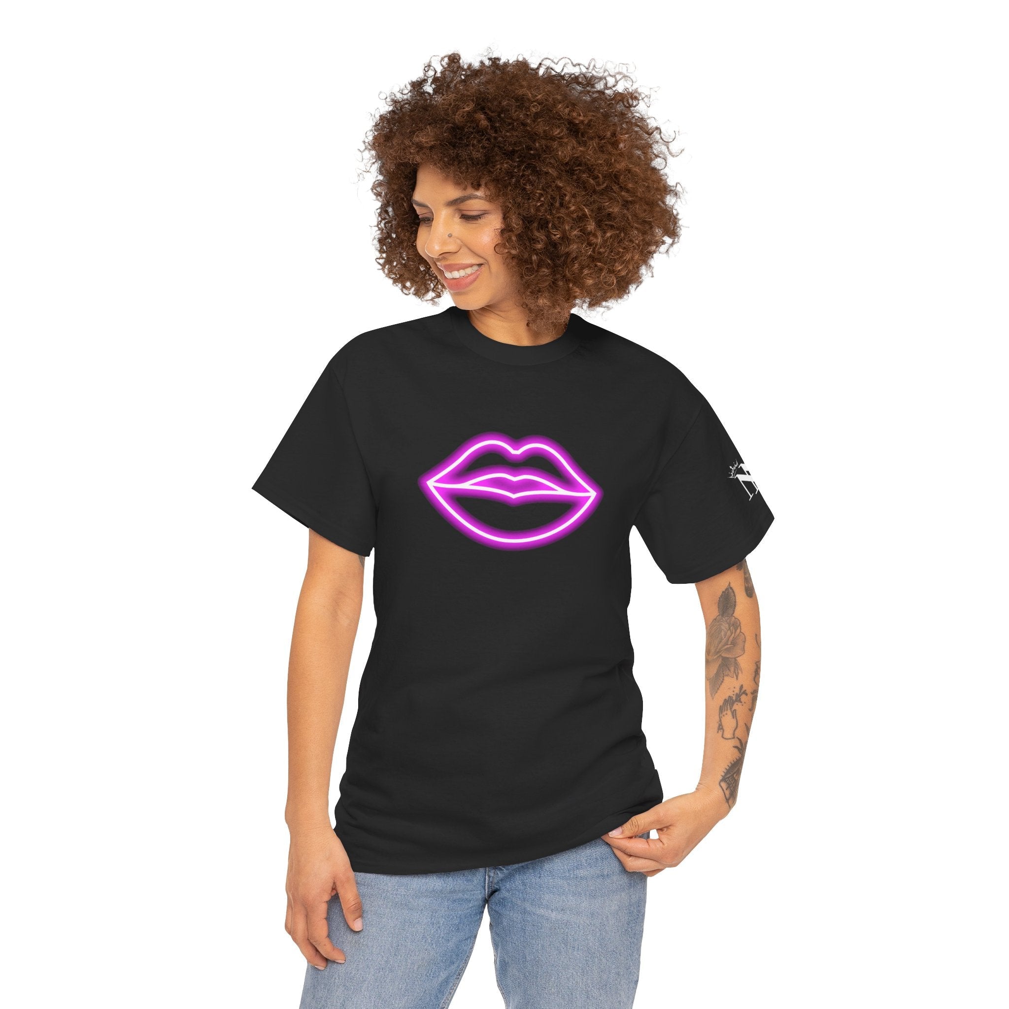 Her Lips Neon Romantic Couples Sex Gifts 100% Cotton T-Shirt