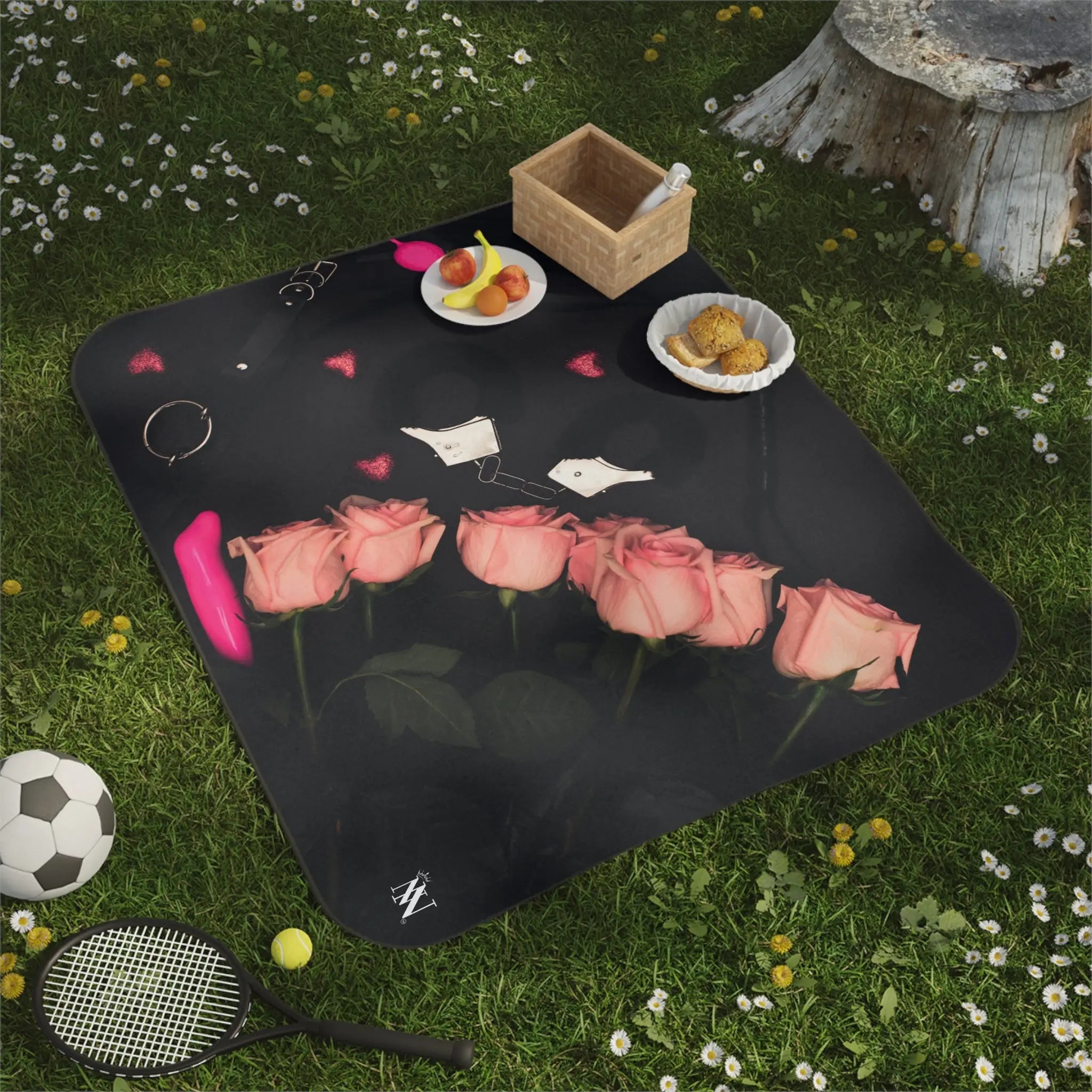 Furry Hand Cuffs & Roses Photograph | Mix Match Fun-Flirty Lovers’ Water-Resistant Blankets