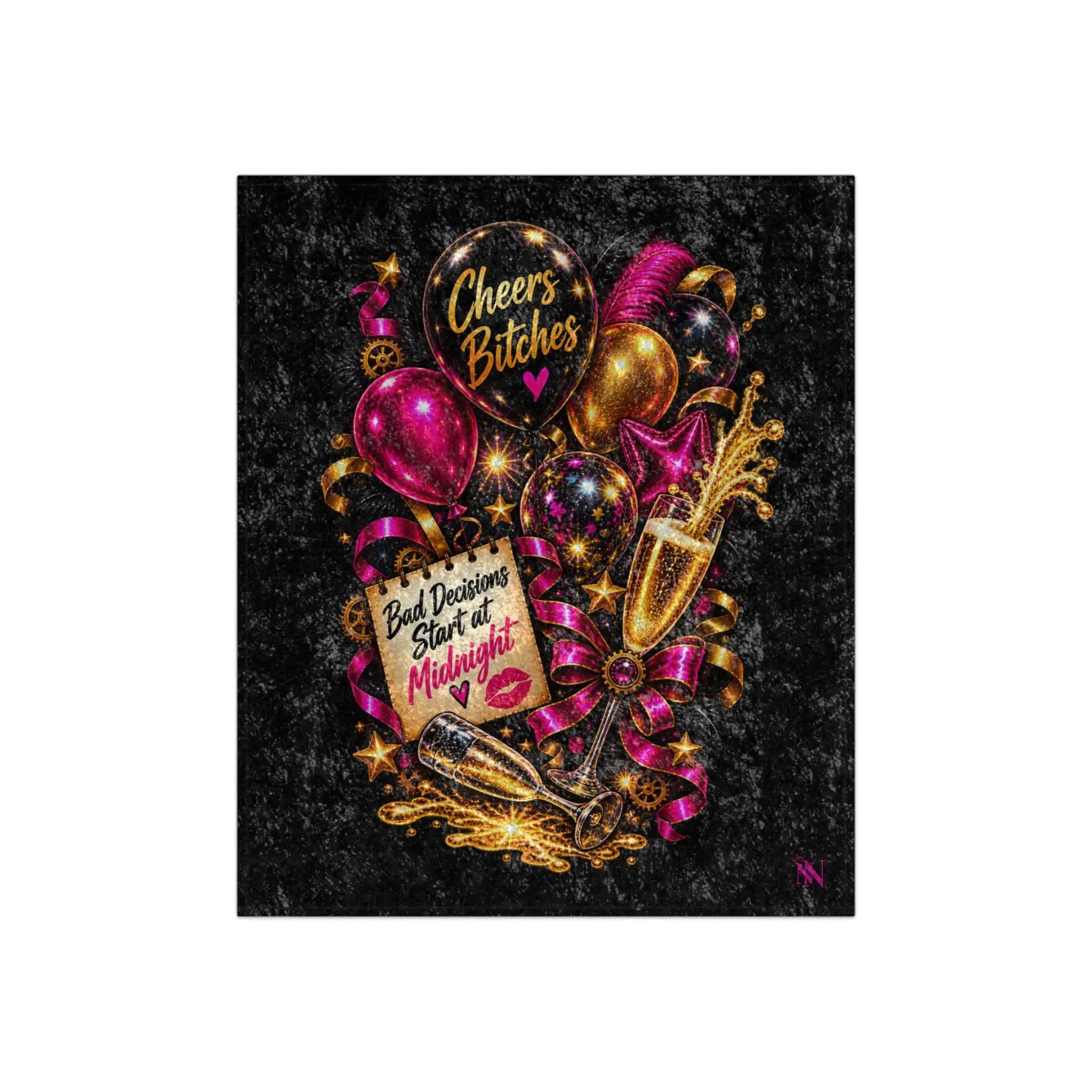 Cheers Bitches New Year | Nectar Napkins Fun-Flirty Loversโ Crushed Velvet Blankets