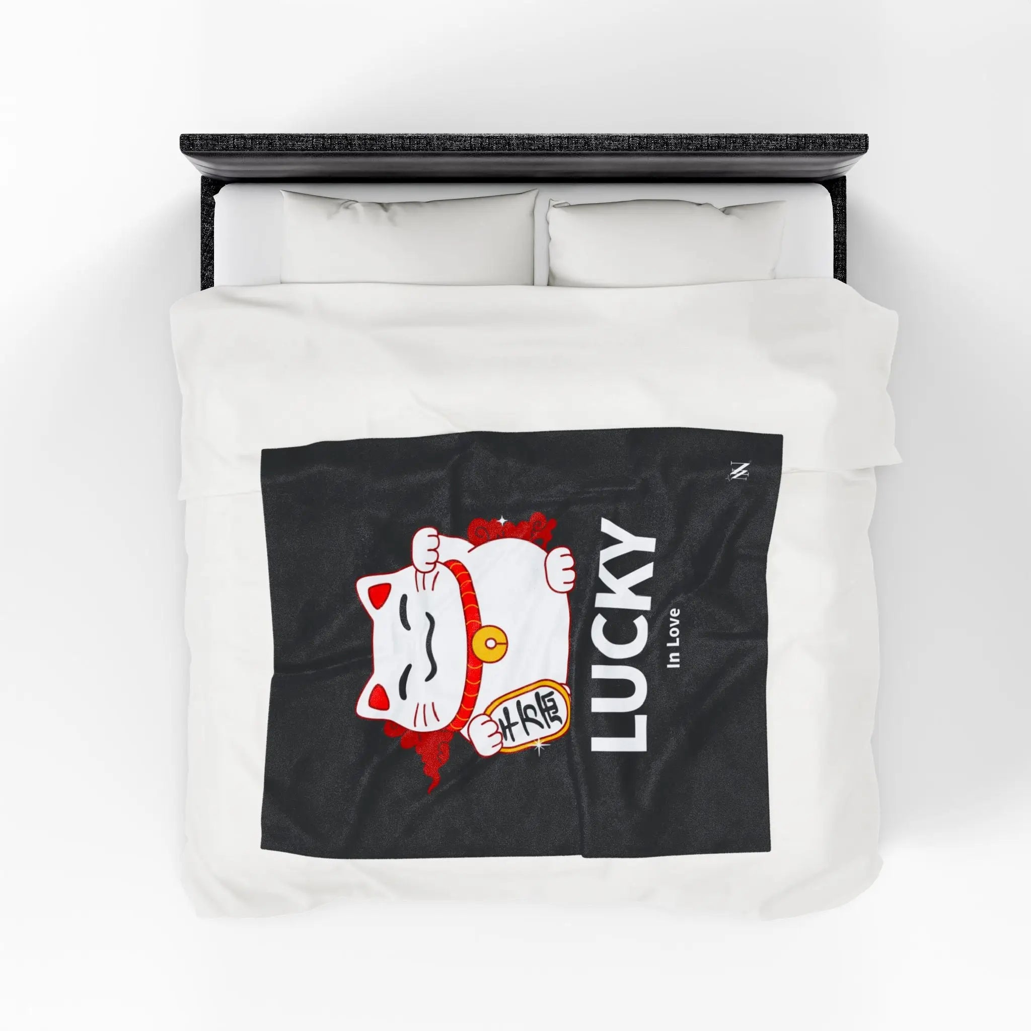 Lucky In Love Beckoning Cat Lovers’ Silky Soft Blanket