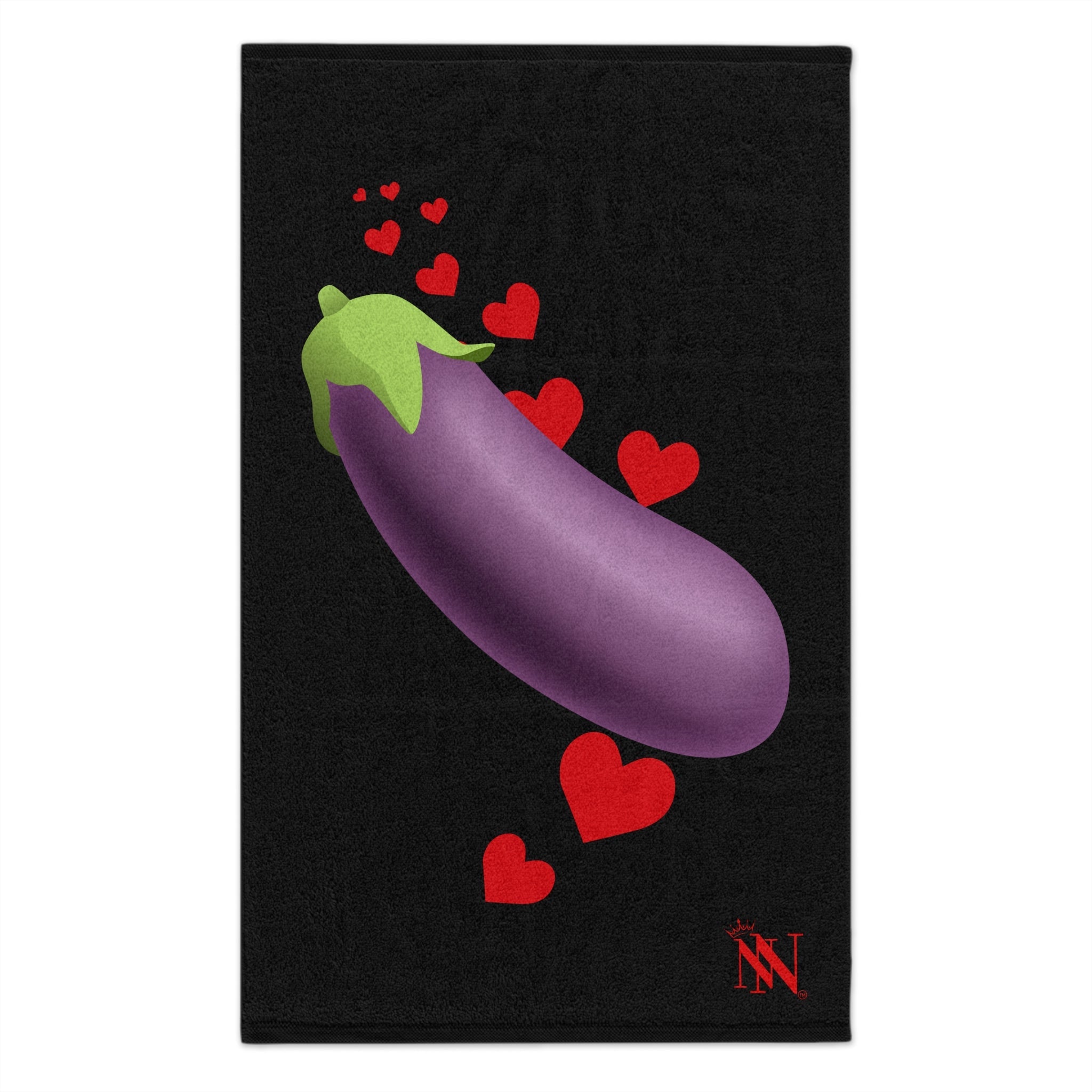 Eggplant Love Emoji Black | Mix & Match Soft Fun-Flirty Lovers’ Towels