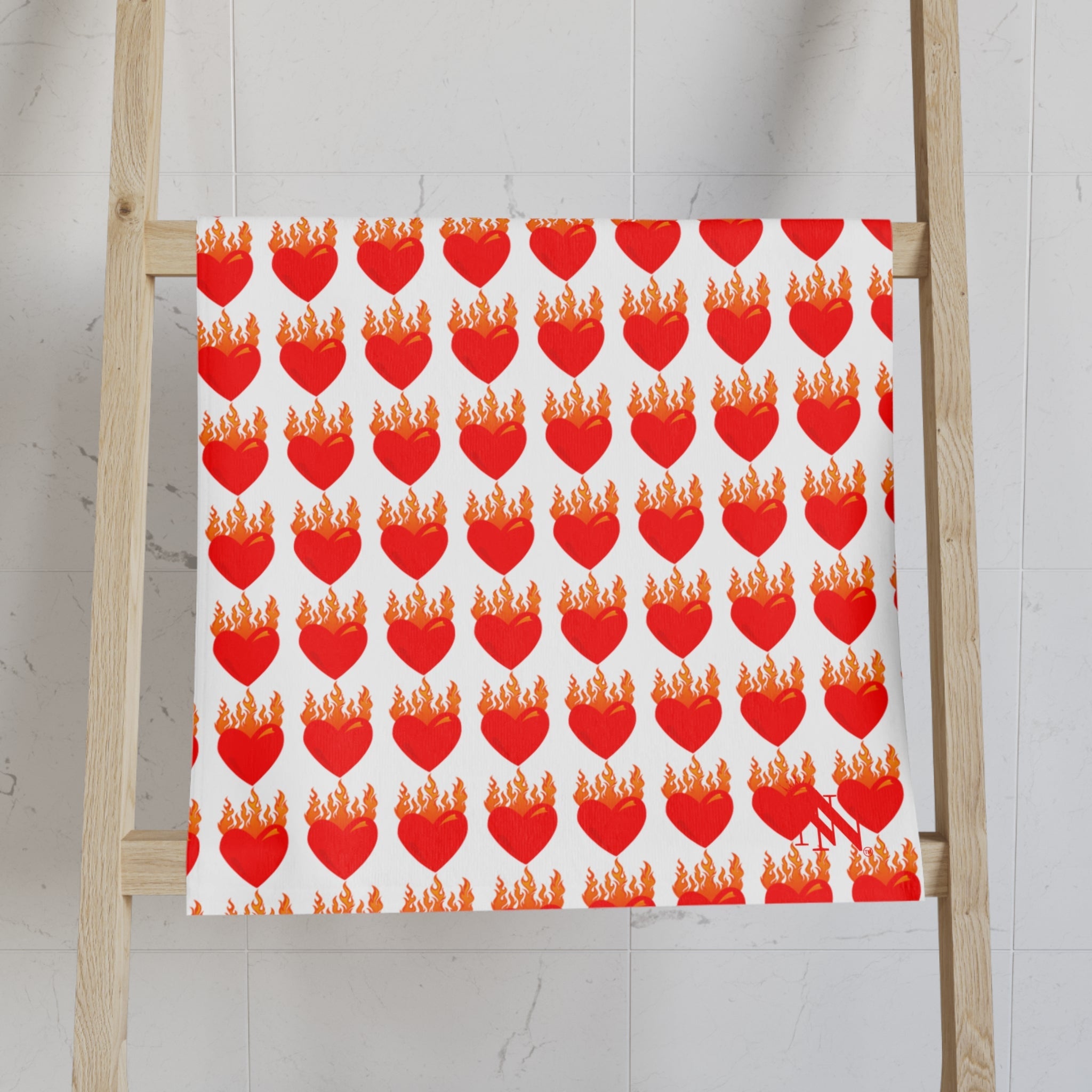 Red Flaming Heart Print Cum Towel