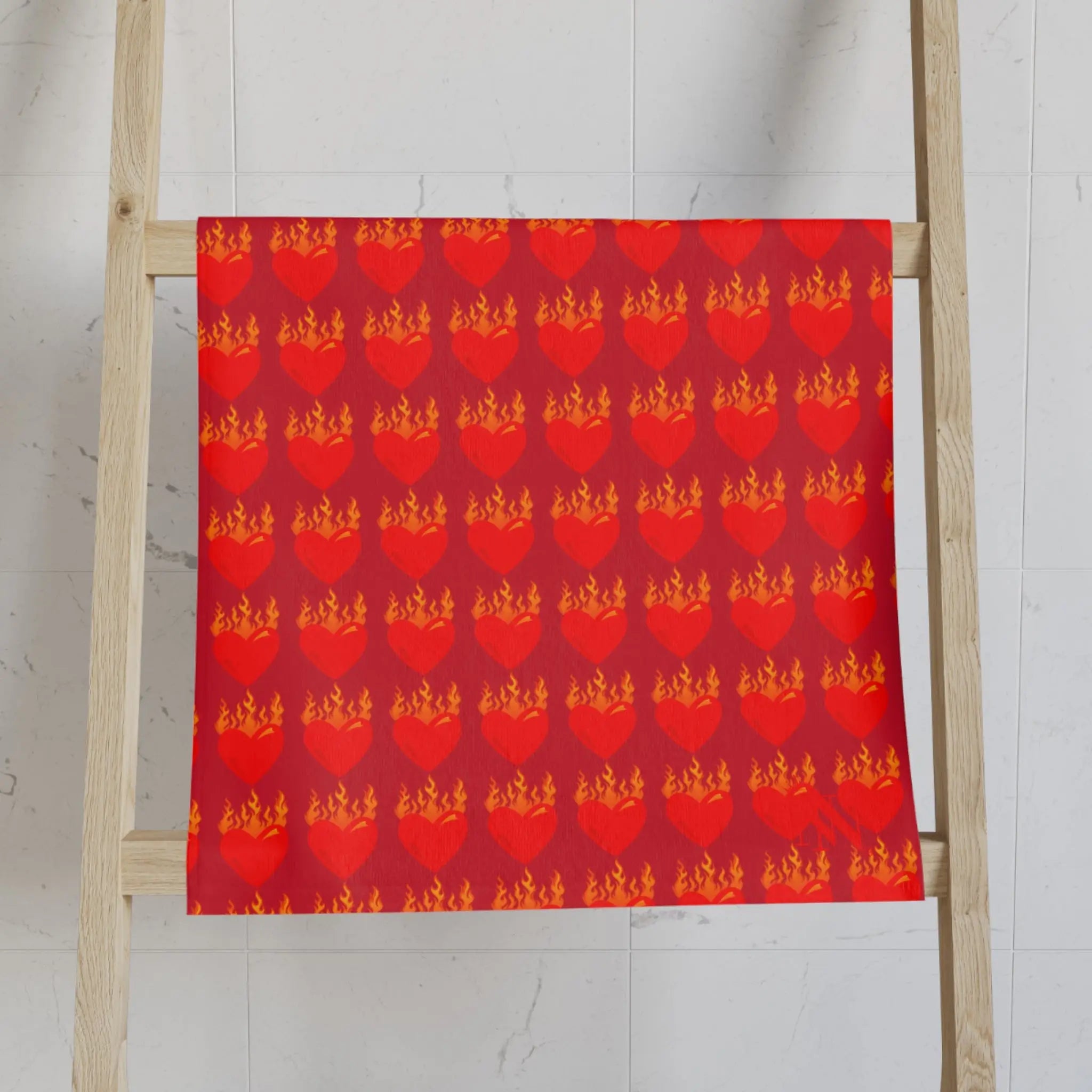 Red Flaming Heart Red Print Cum Towel