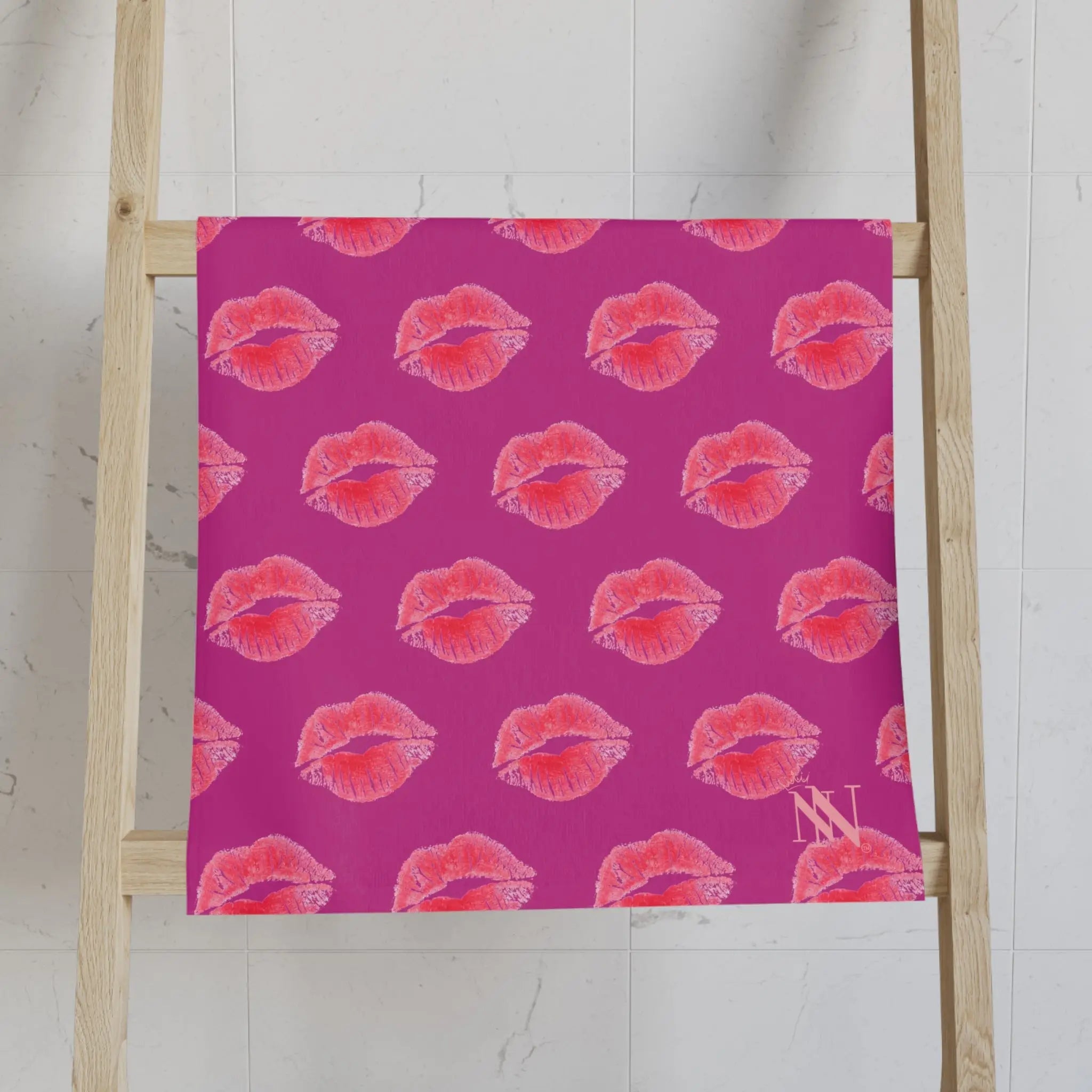 Lips Kiss Mark Pattern Hot Pink Cum Towel