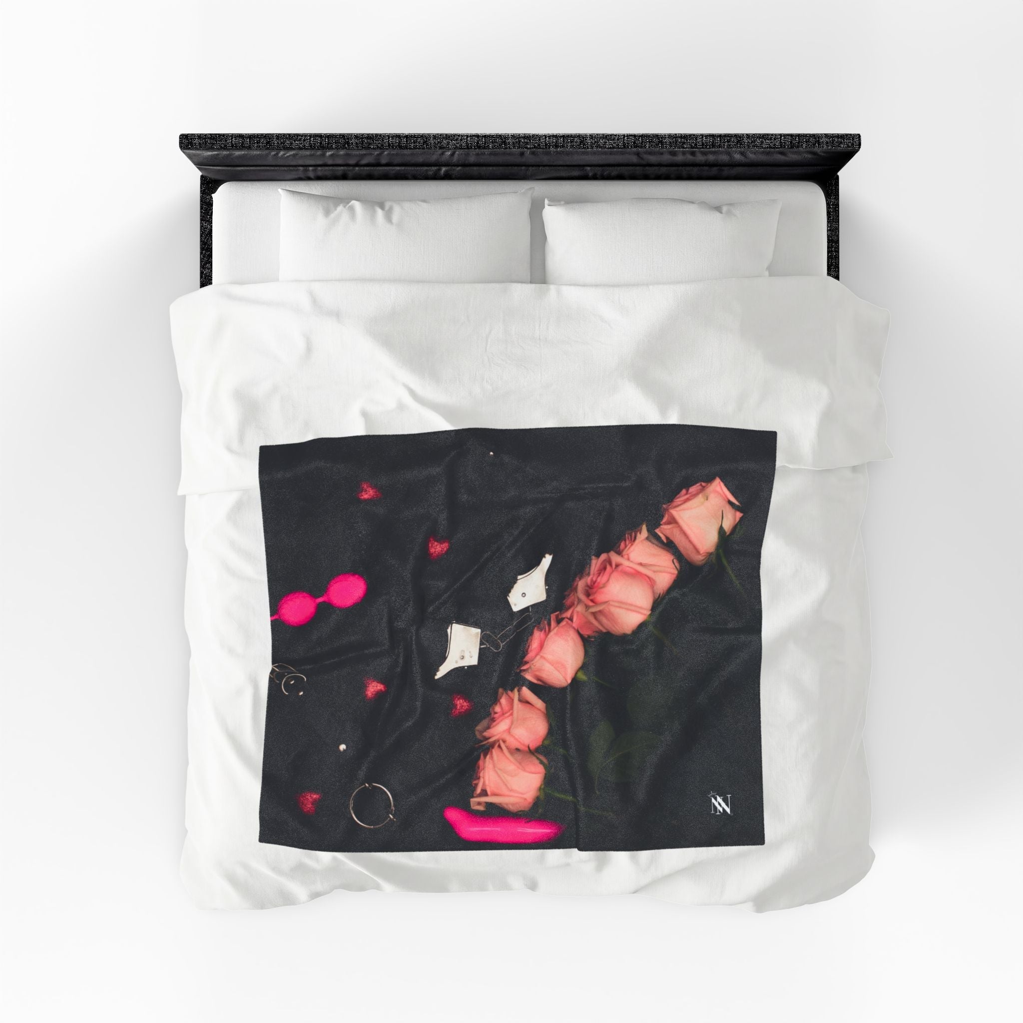 Furry Hand Cuffs & Roses Photograph | Mix & Match Soft Fun-Flirty Loversā Blankets