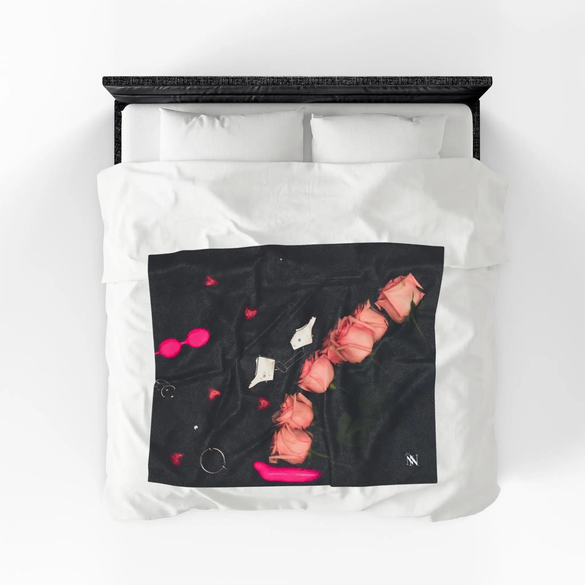 Furry Hand Cuffs & Roses Photograph | Mix & Match Soft Fun-Flirty Lovers’ Blankets