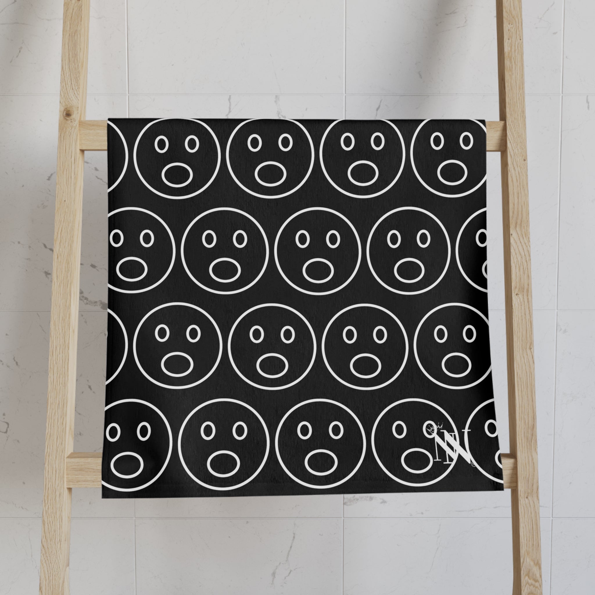 Surprised Emoji Pattern Black Cum Towel