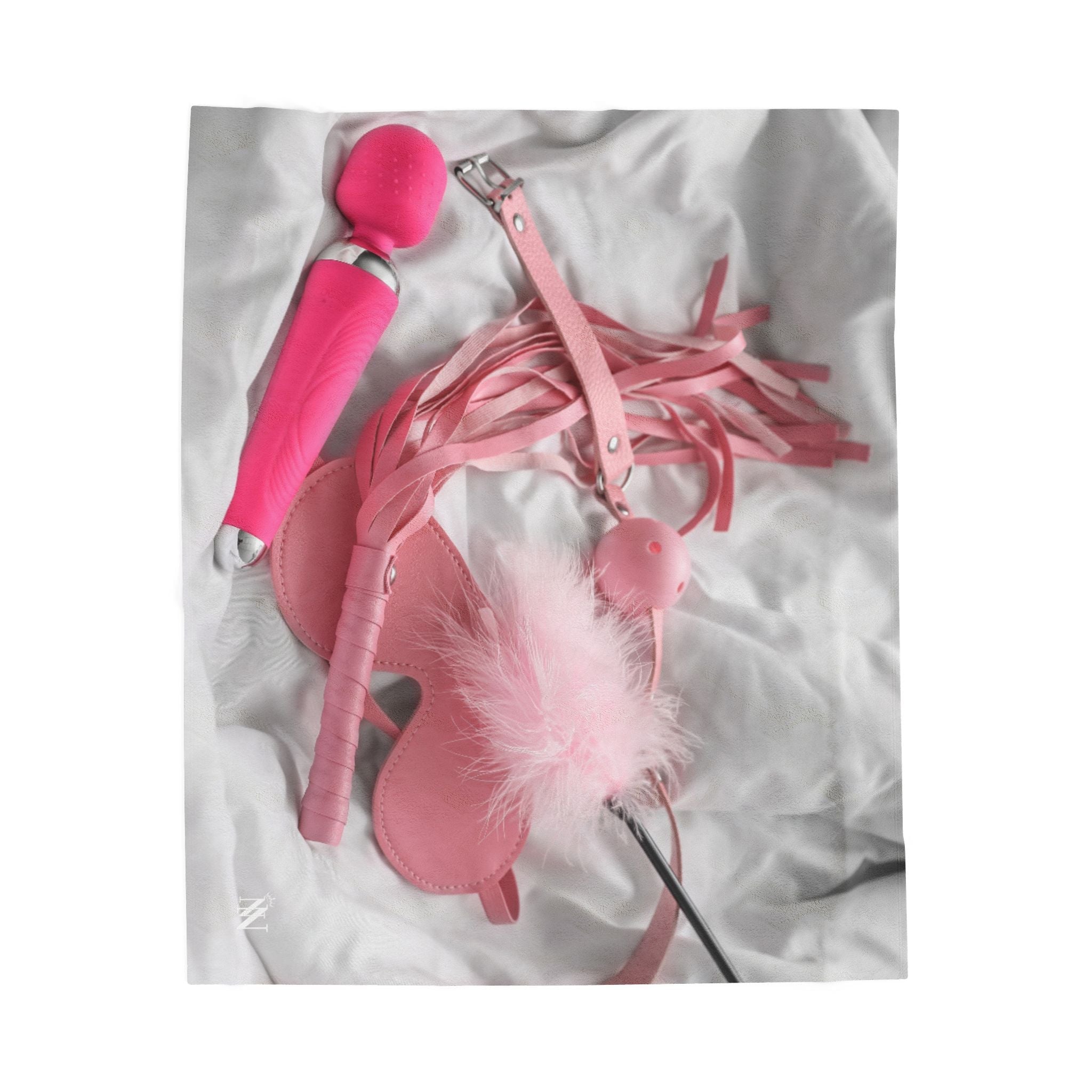 Kinky Pink Sex Toys & Feather Photograph | Mix & Match Soft Fun-Flirty Loversā Blankets