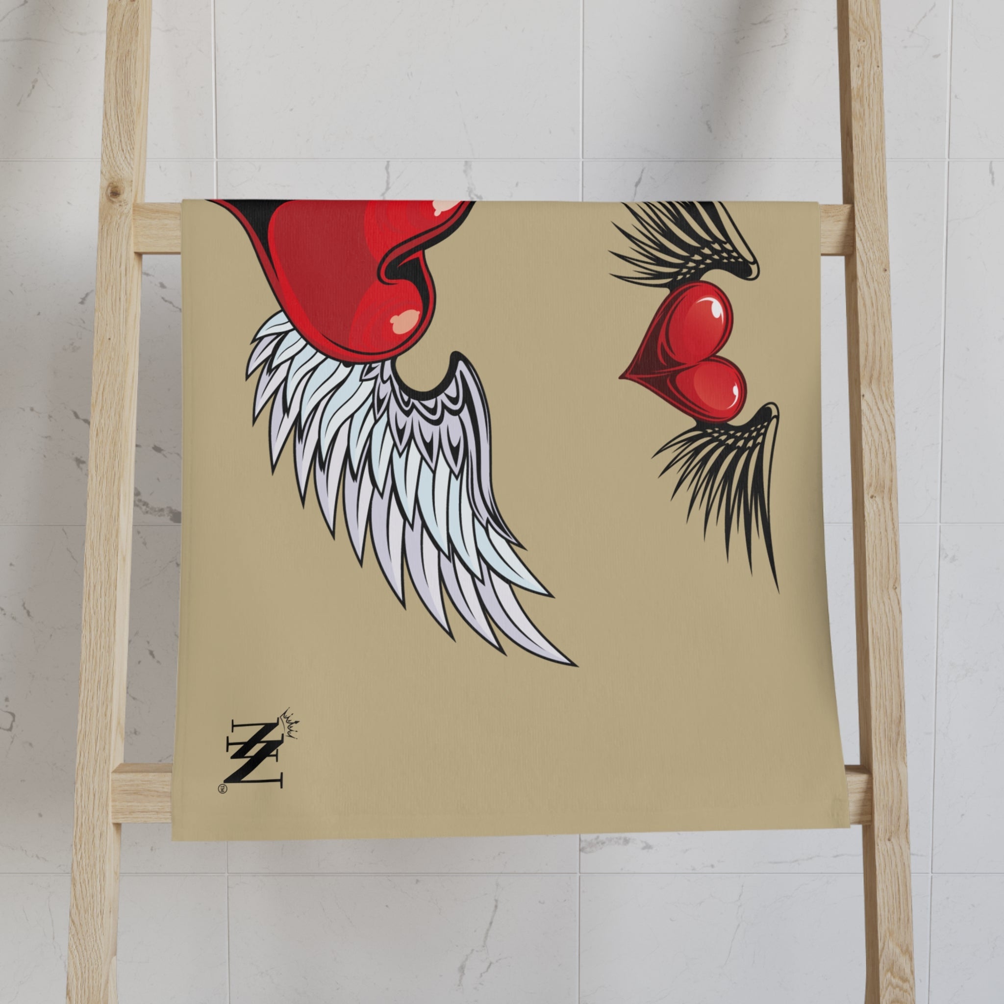 Double Hearts with Wings Gold Cum Towel