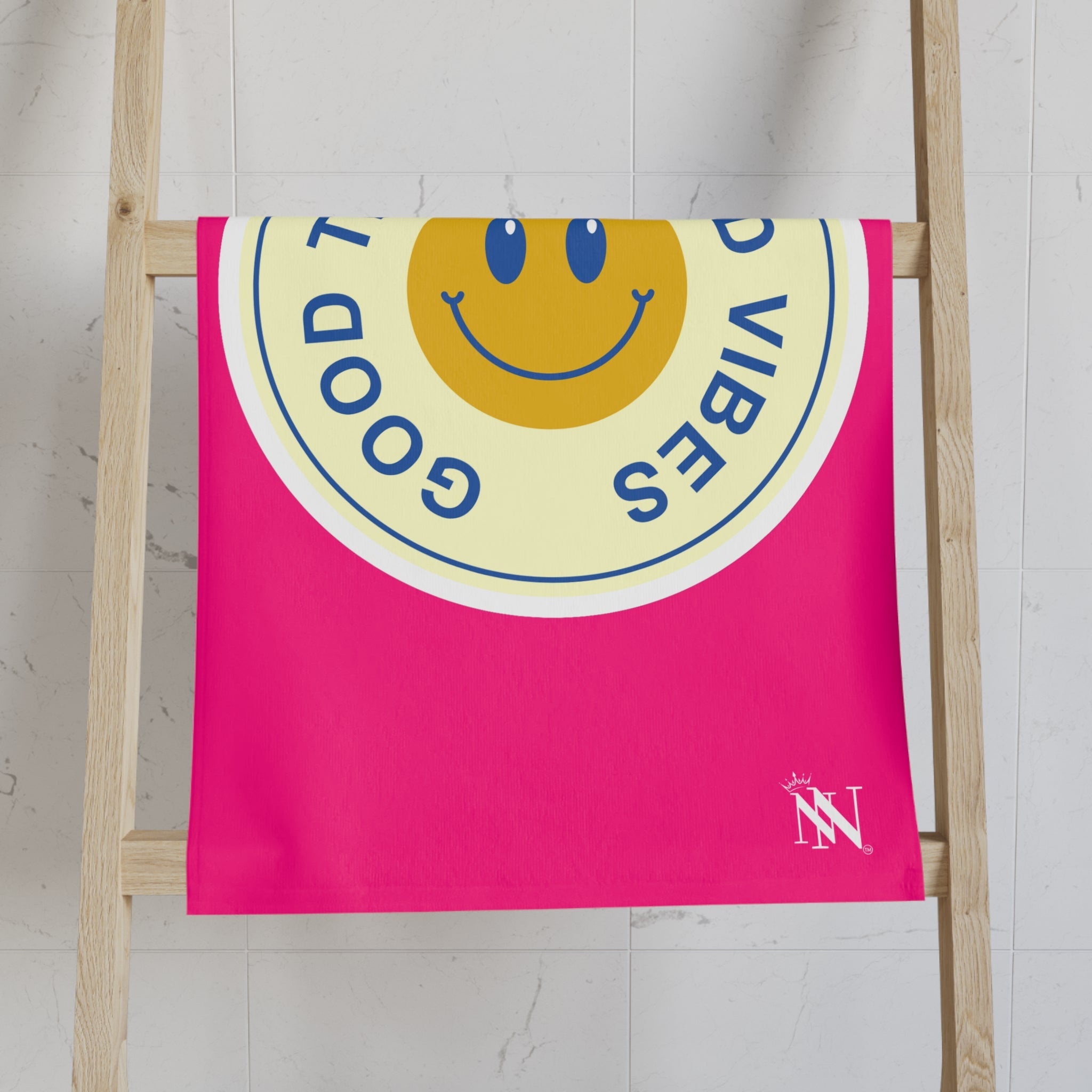 Good Times Good Vibes Happy Face Signature Pink Cum Towel