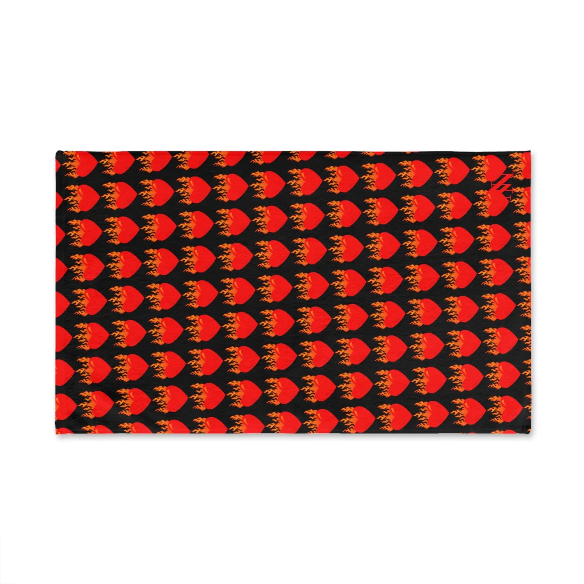 Red Flaming Heart Black Print Cum Towel