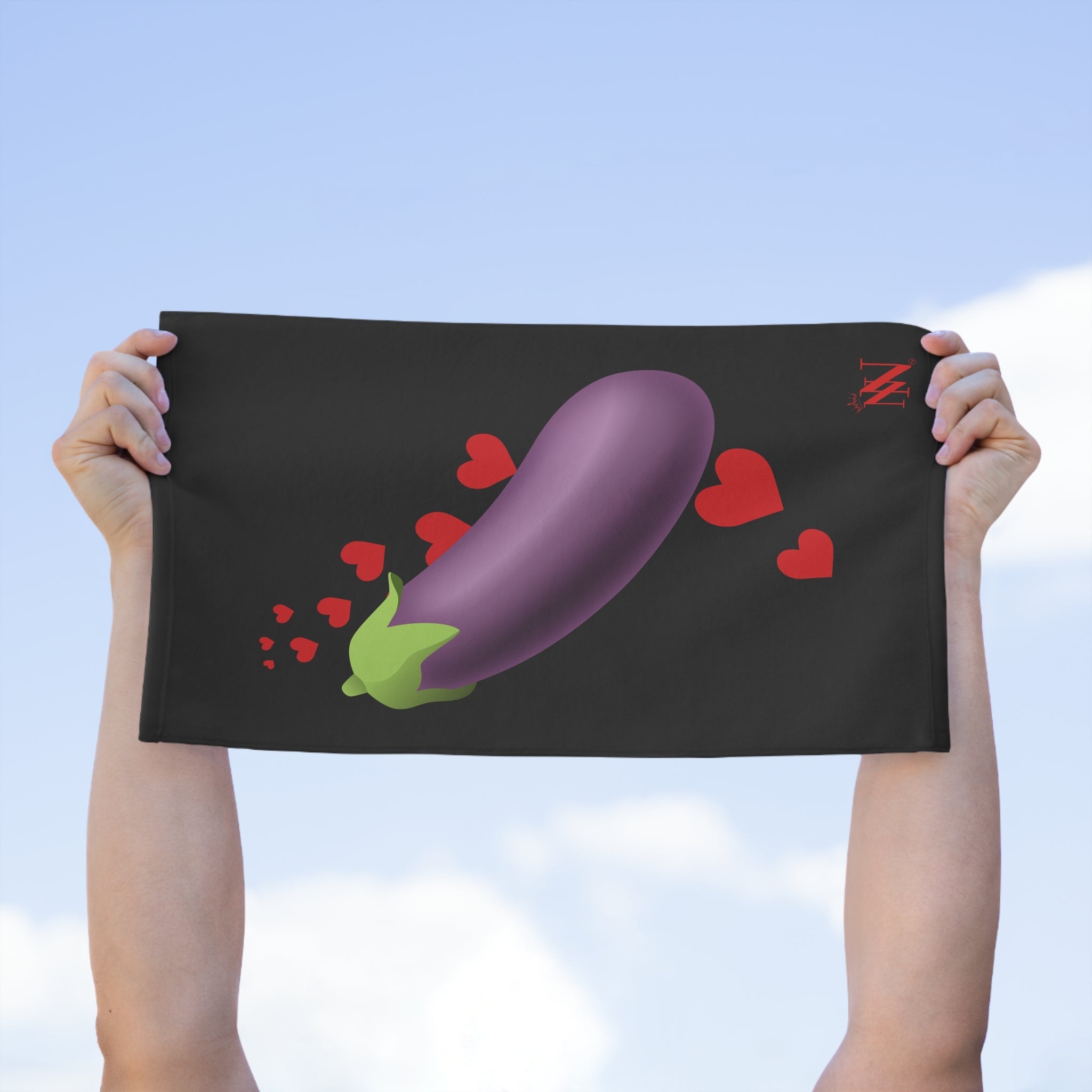 Eggplant Love Emoji Black | Mix & Match Soft Fun-Flirty Lovers’ Towels