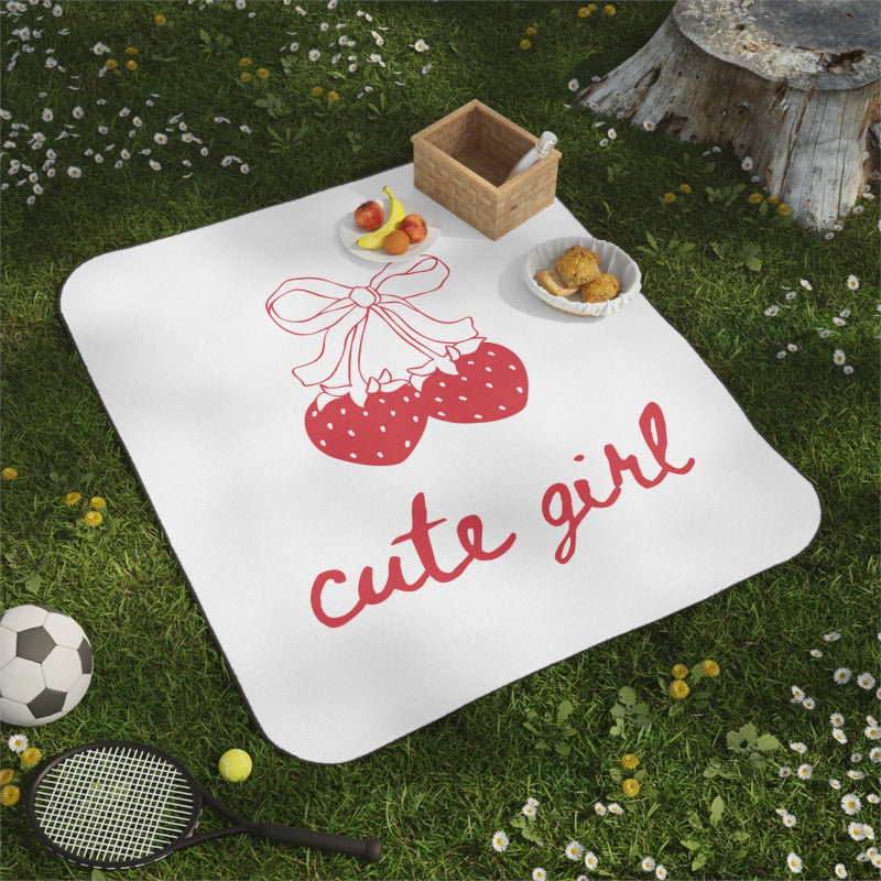 Cute Girl Strawberries I Love You Cherry Much | Mix Match Fun-Flirty Lovers’ Water-Resistant Blankets