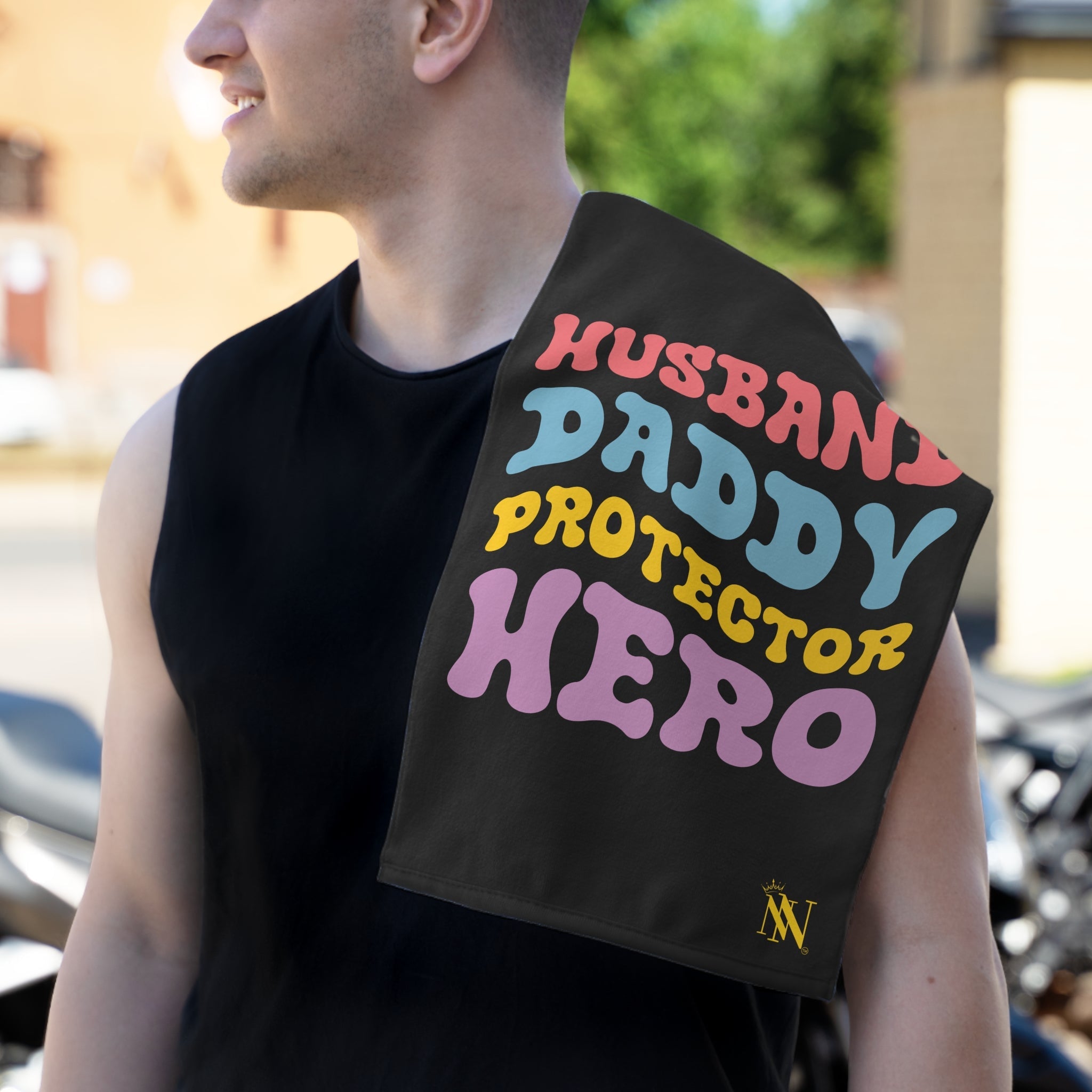 Husband Daddy Protector Hero Black | Mix & Match Soft Fun-Flirty Lovers’ Towels