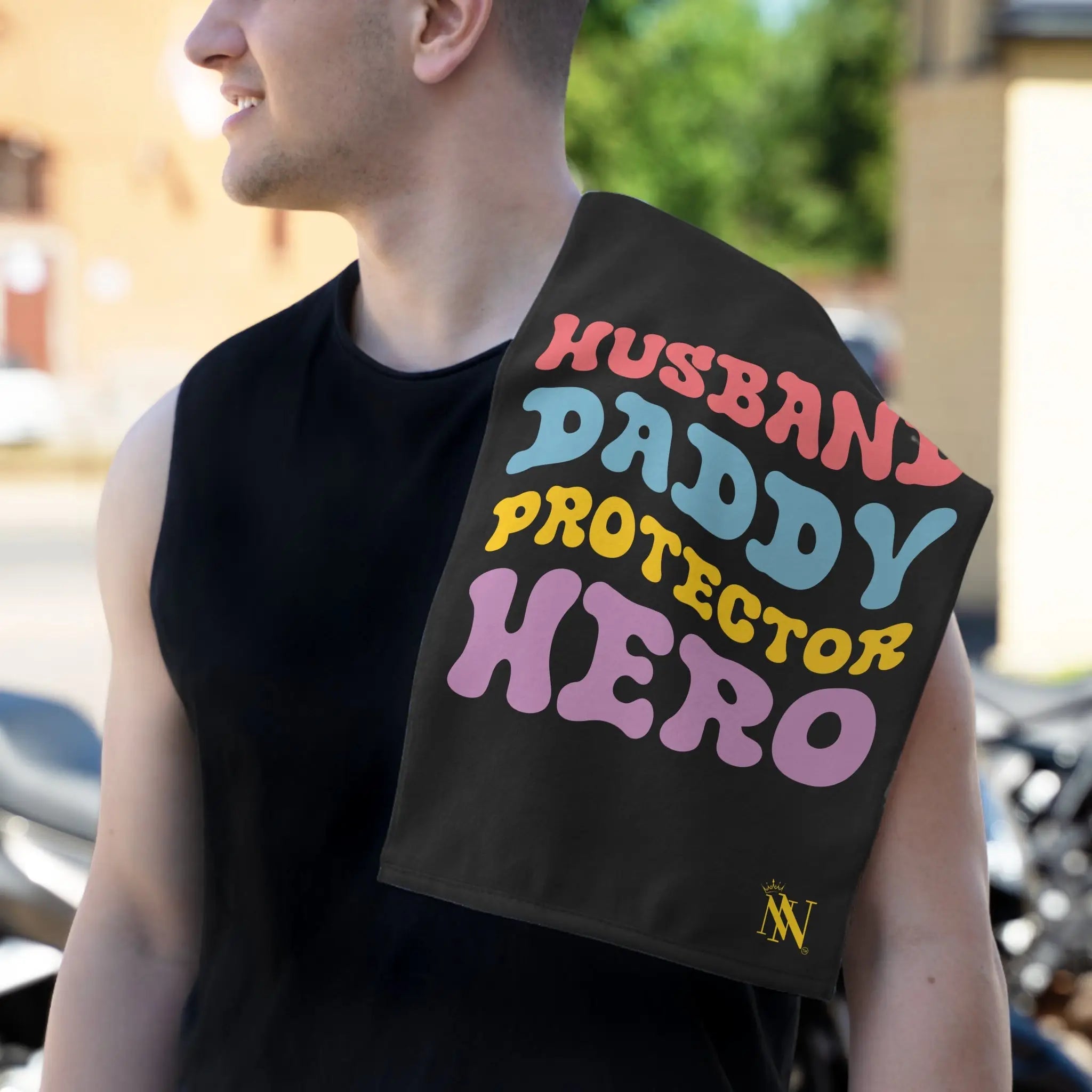 Husband Daddy Protector Hero Black | Mix & Match Soft Fun-Flirty Lovers’ Towels