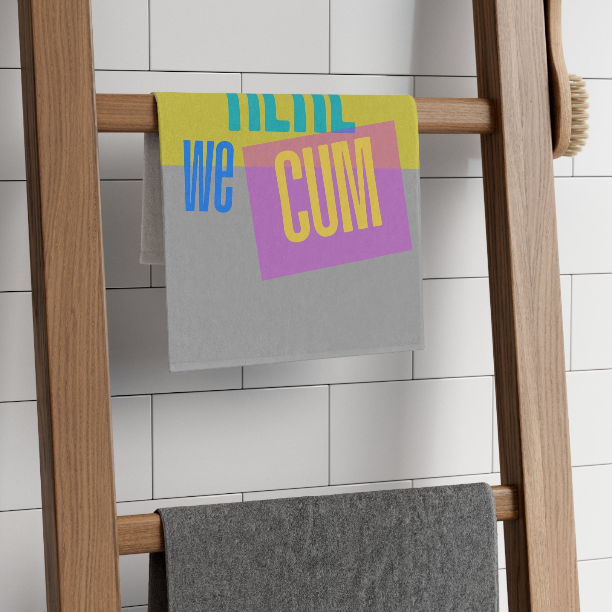 Here We Cum Light Grey | Mix & Match Soft Fun-Flirty Lovers’ Towels