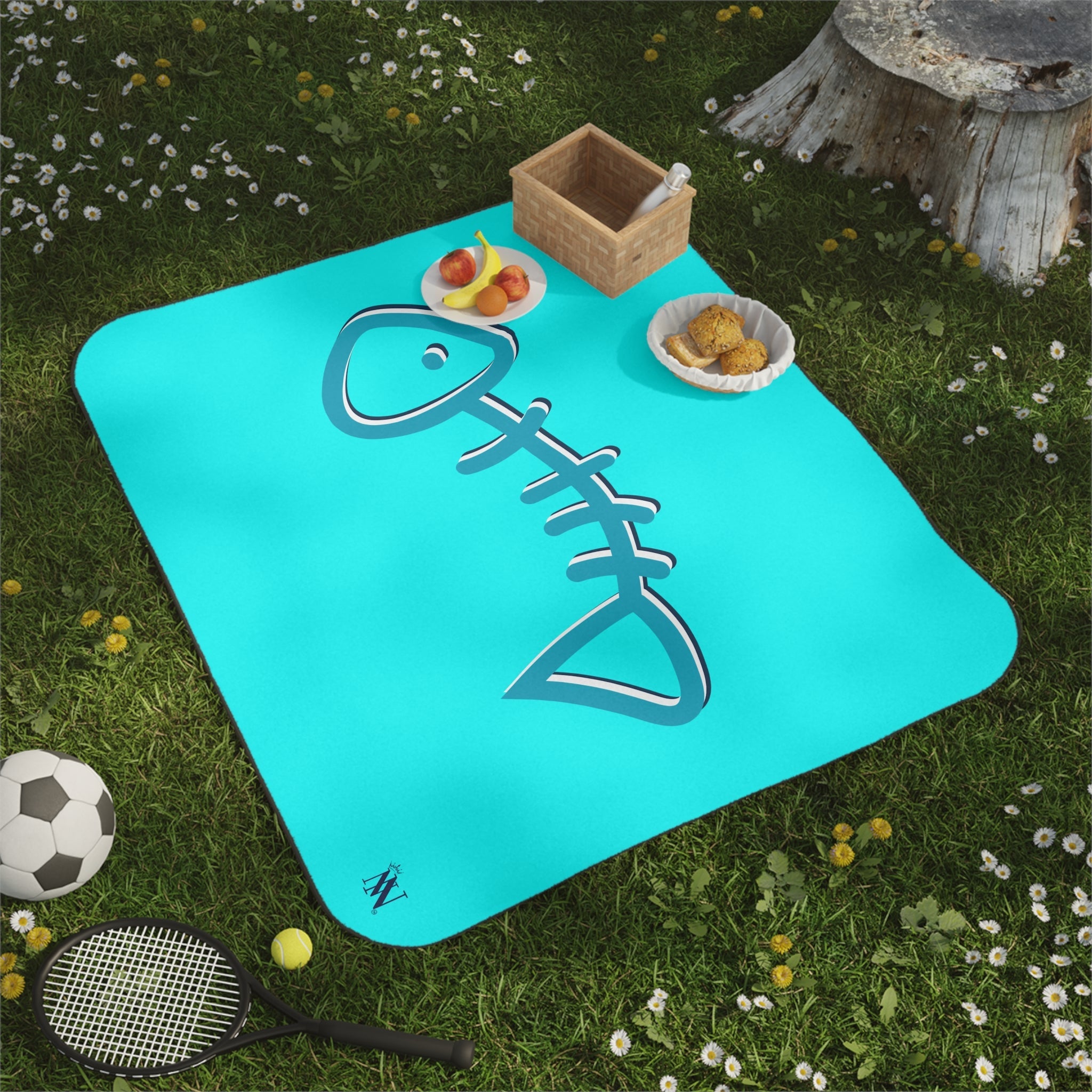 Blue Fish Bone | Mix Match Fun-Flirty Lovers’ Water-Resistant Blankets