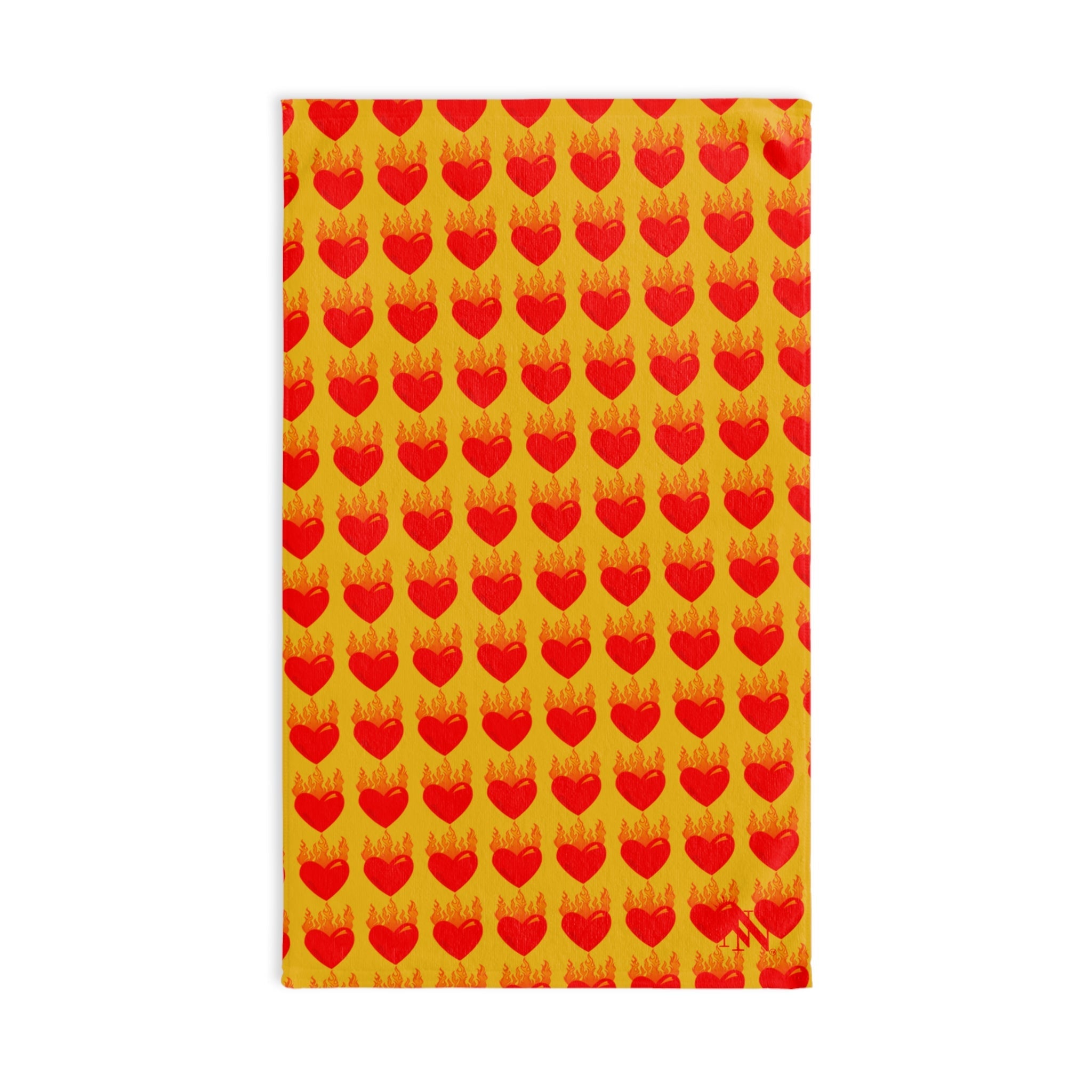 Red Flaming Heart Yellow Print Cum Towel
