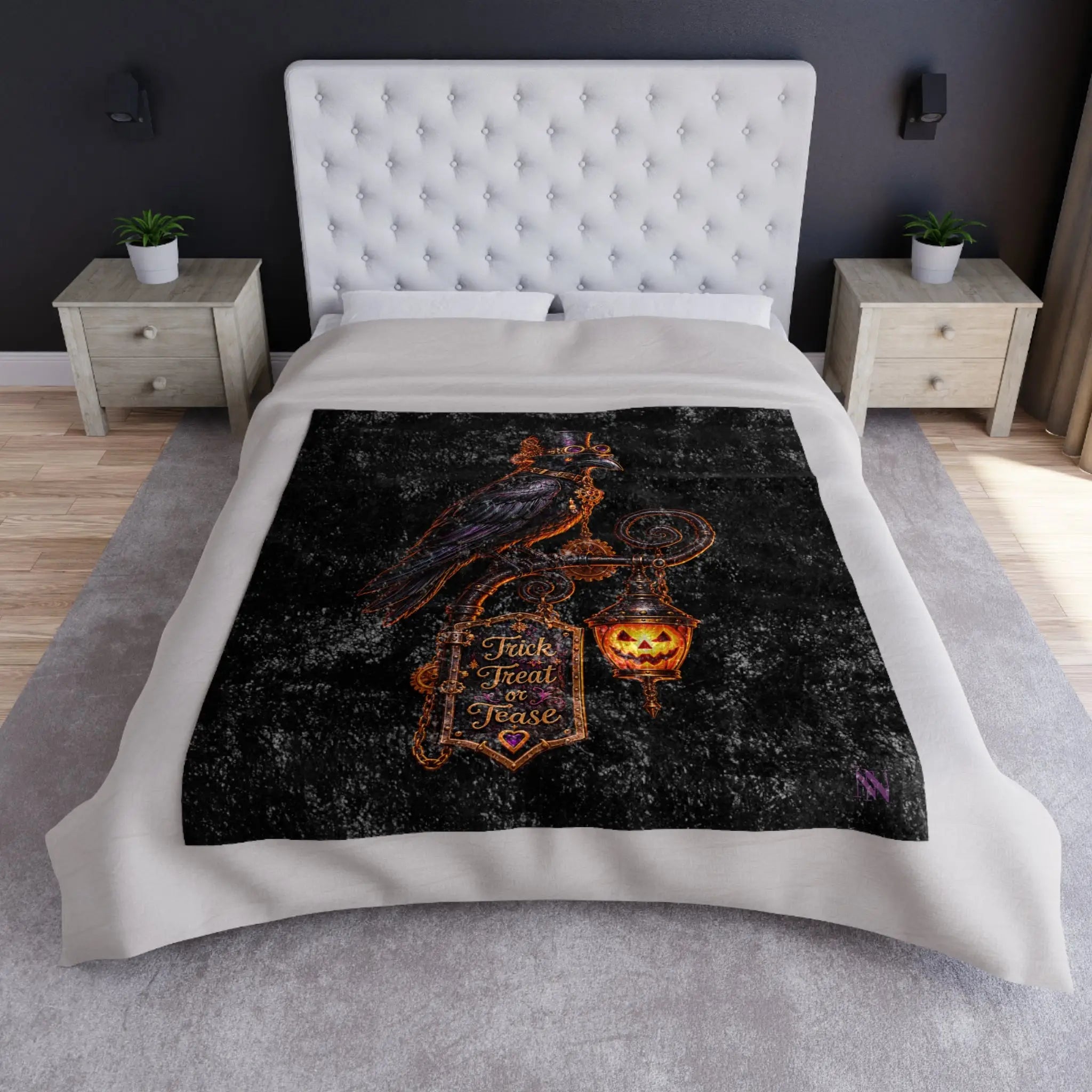 Trick Treat or Tease Crow | Nectar Napkins Fun-Flirty Loversโ Crushed Velvet Blankets