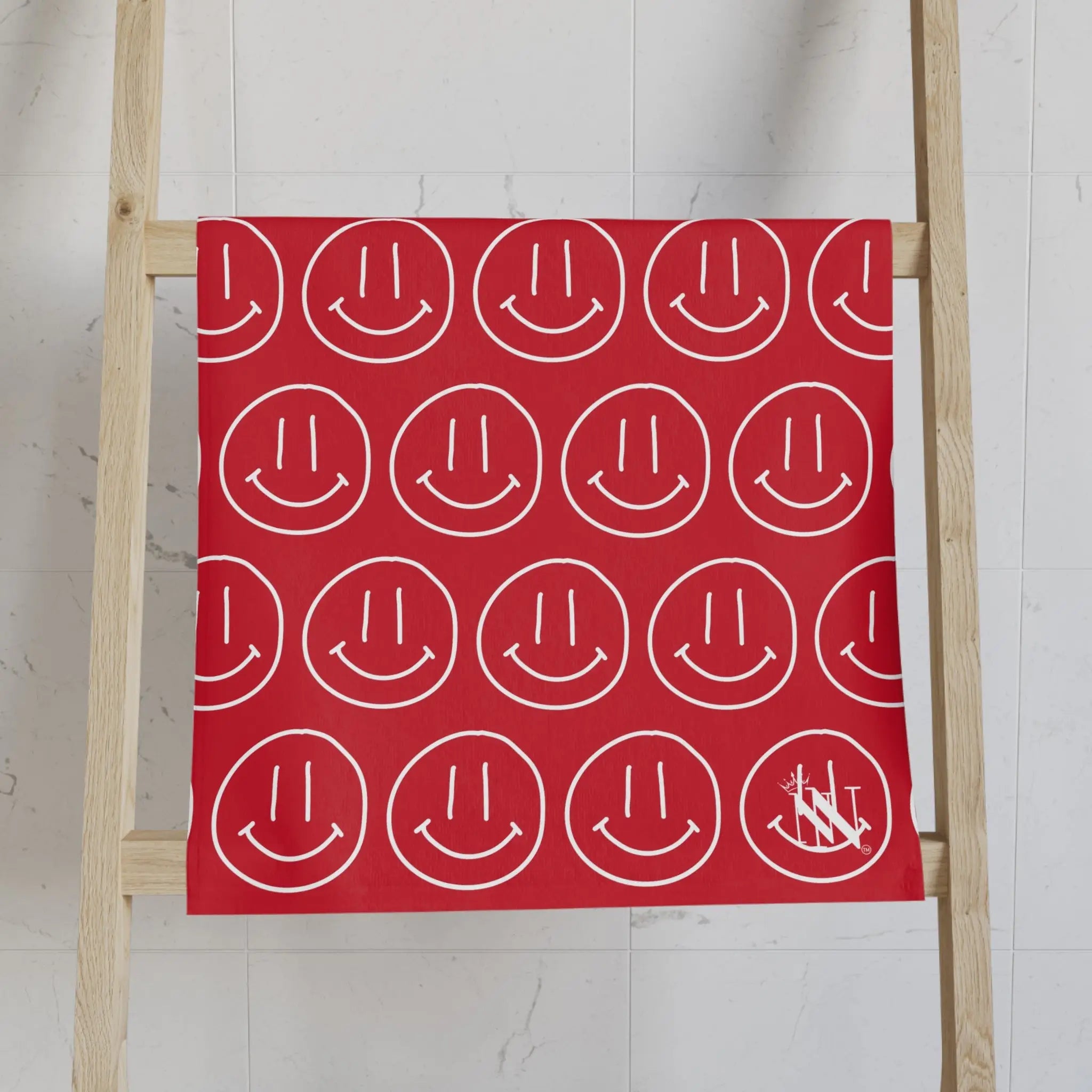 Happy Smiling Emoji Pattern Red Cum Towel
