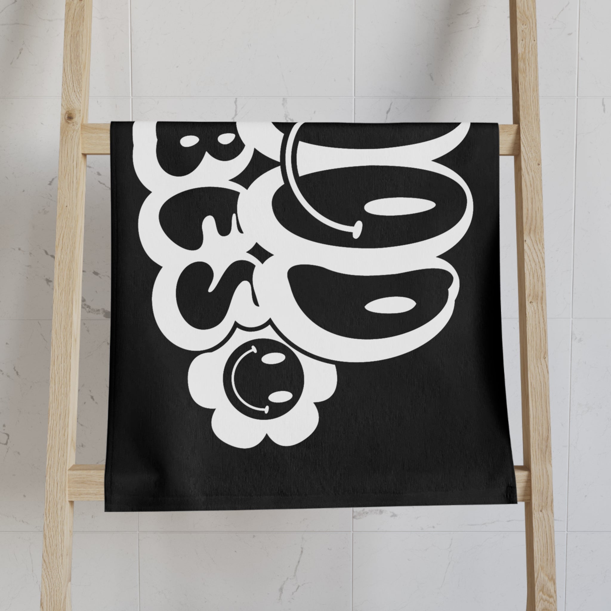 Smiley Happy Face Good Vibes Black Cum Towel