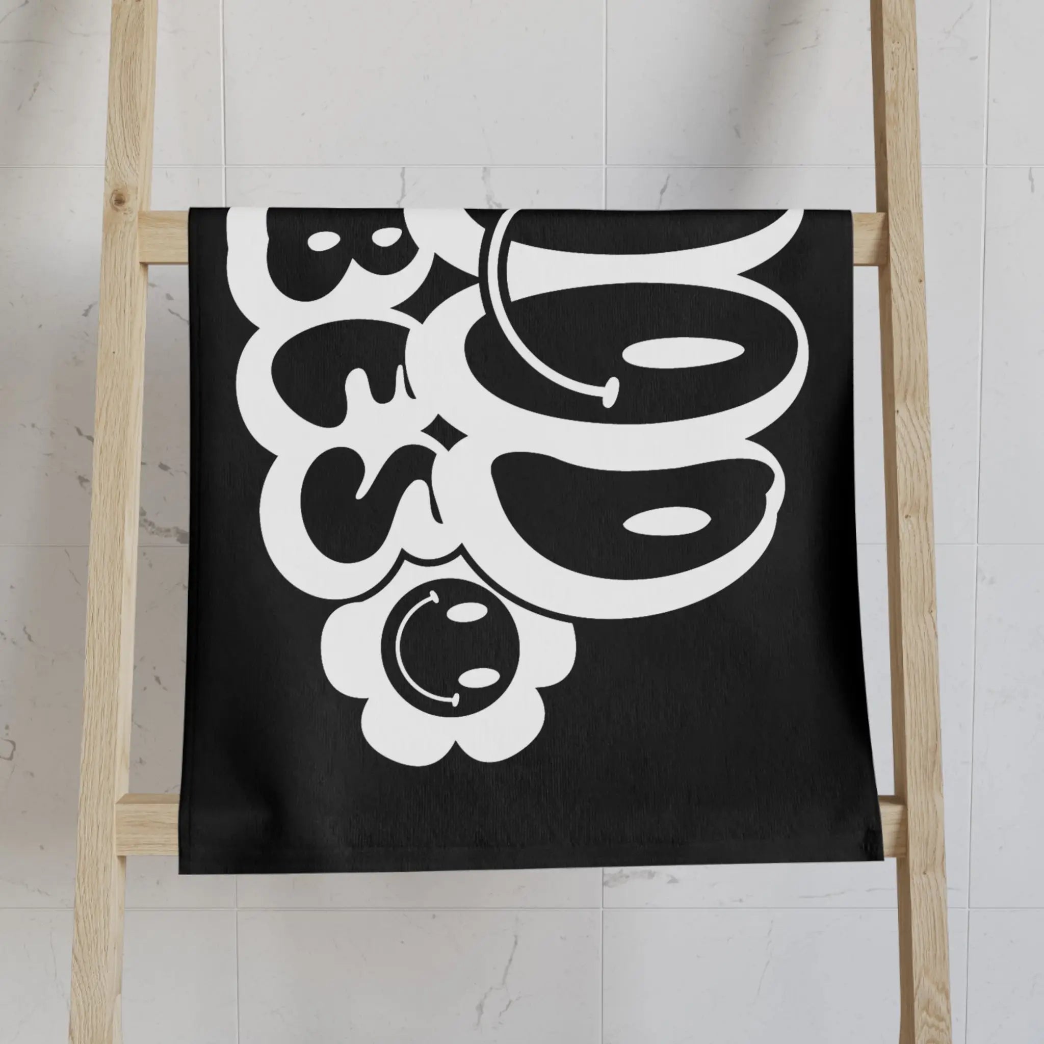 Smiley Happy Face Good Vibes Black Cum Towel