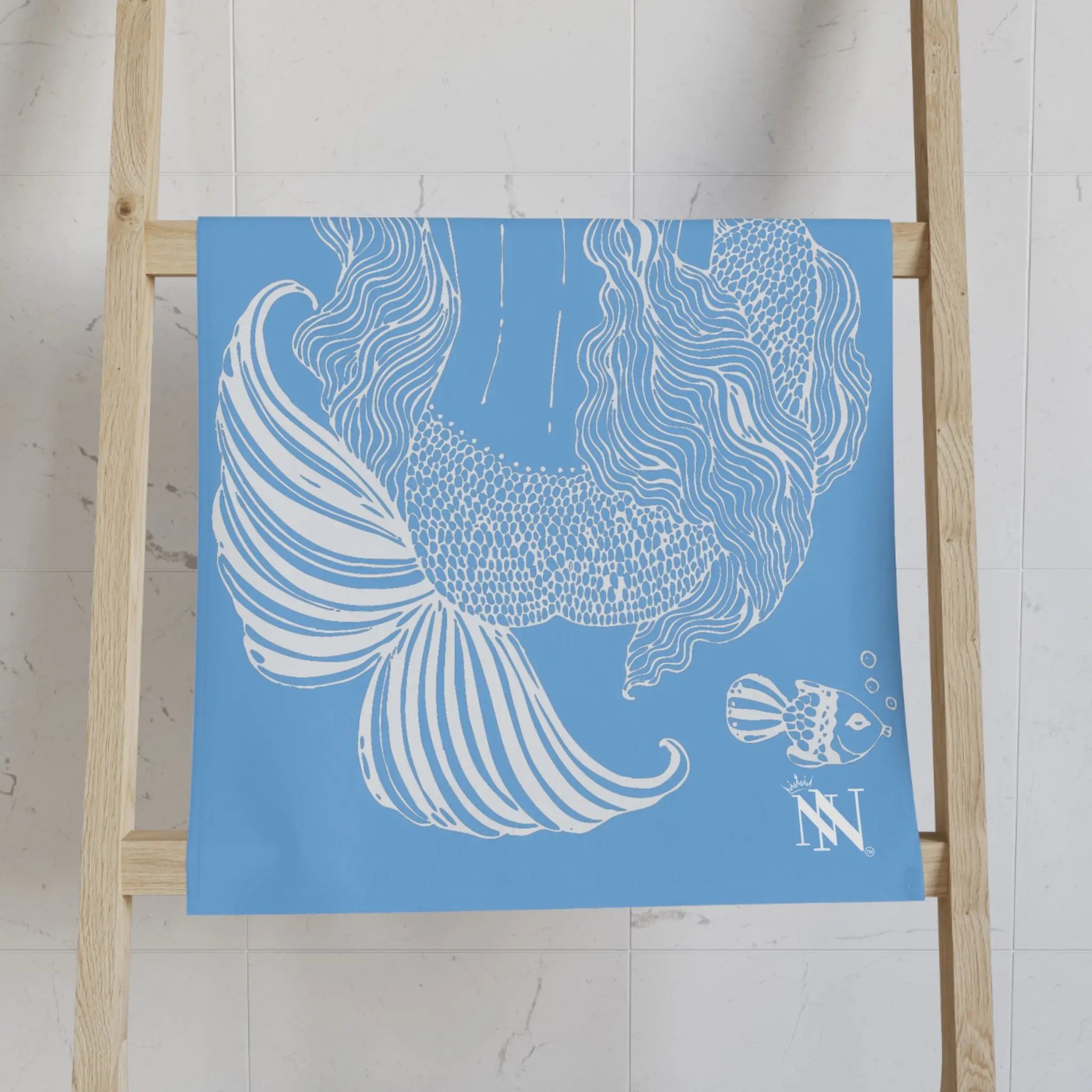 Mermaid Sitting Her Back Turned Light Blue Cum Towel