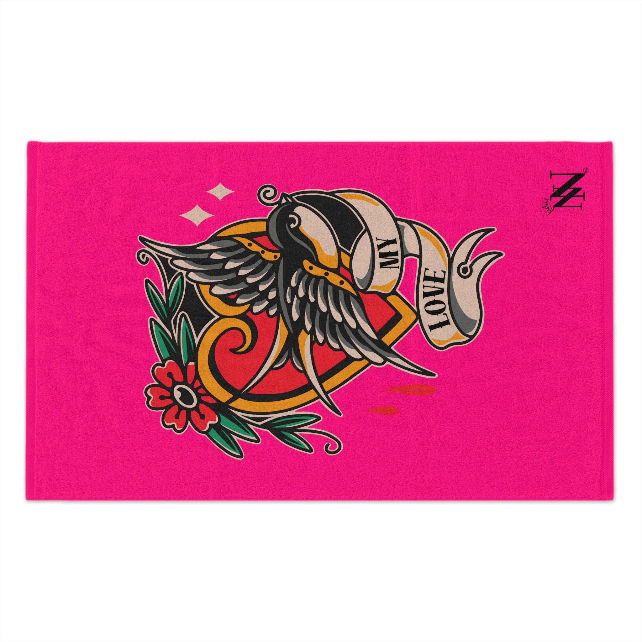 My Love Traditional Tattoo Pink | Mix & Match Soft Fun-Flirty Lovers’ Towels