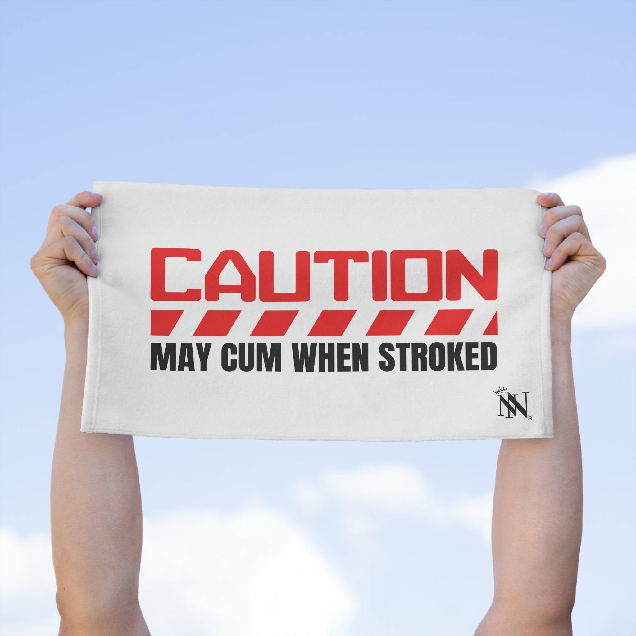 Caution May Cum When Stroked Red | Mix & Match Soft Fun-Flirty Lovers’ Towels