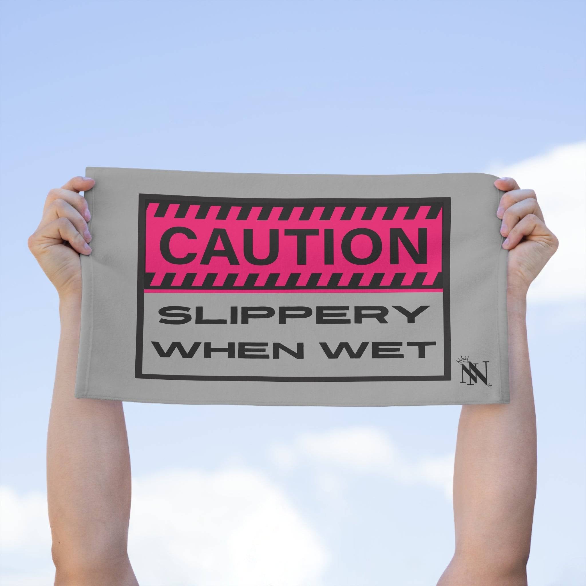 Caution Slippery When Wet Grey Mix & Match Soft Sex Towels | Flirty Lovers’ Gifts