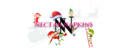 Nectar Napkins logo with Christmas-themed elves and Santa hat on a white background