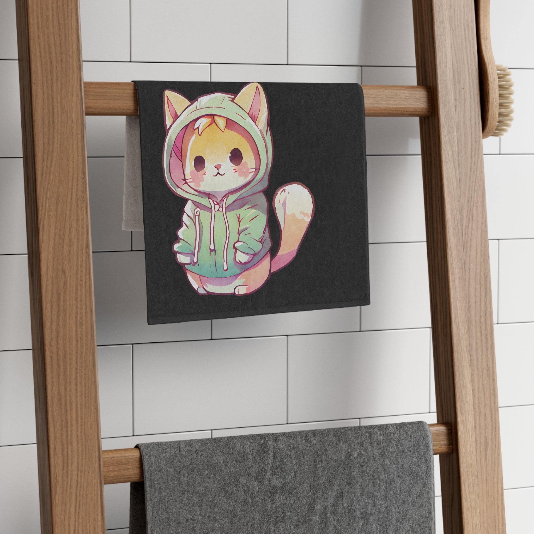 Cute Anime Kitten Black | Mix & Match Soft Fun-Flirty Lovers’ Towels