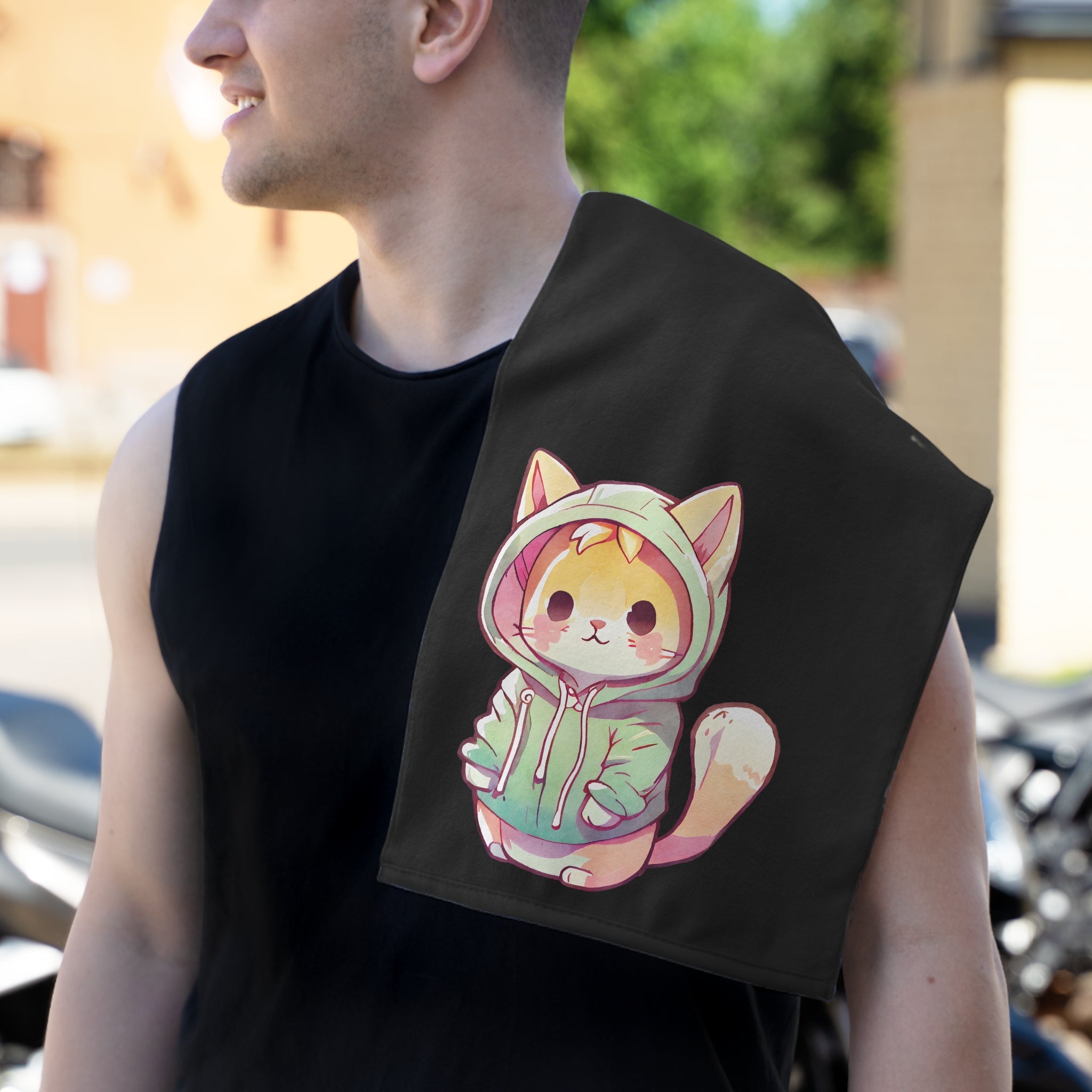 Cute Anime Kitten Black | Mix & Match Soft Fun-Flirty Lovers’ Towels